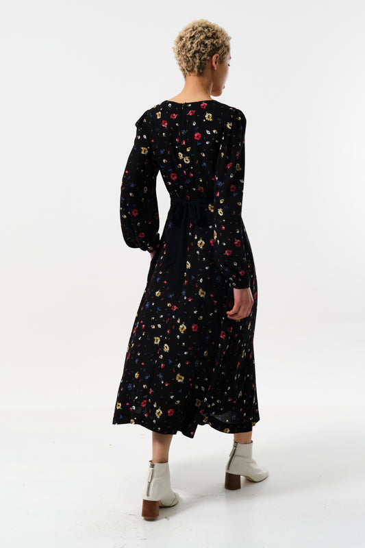 Melany Pick A Mix Print Long Sleeve V-Neck Midi Dress