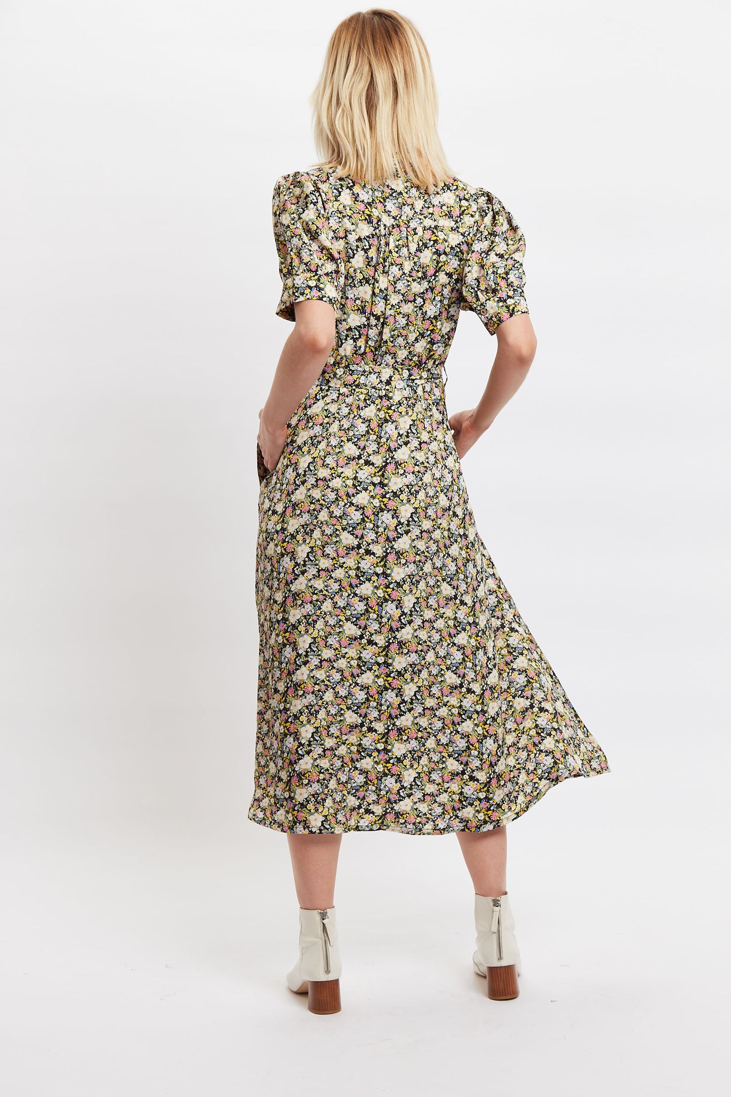 Louche Melia Petal Parade Print Short Sleeve Midi Tea Dress