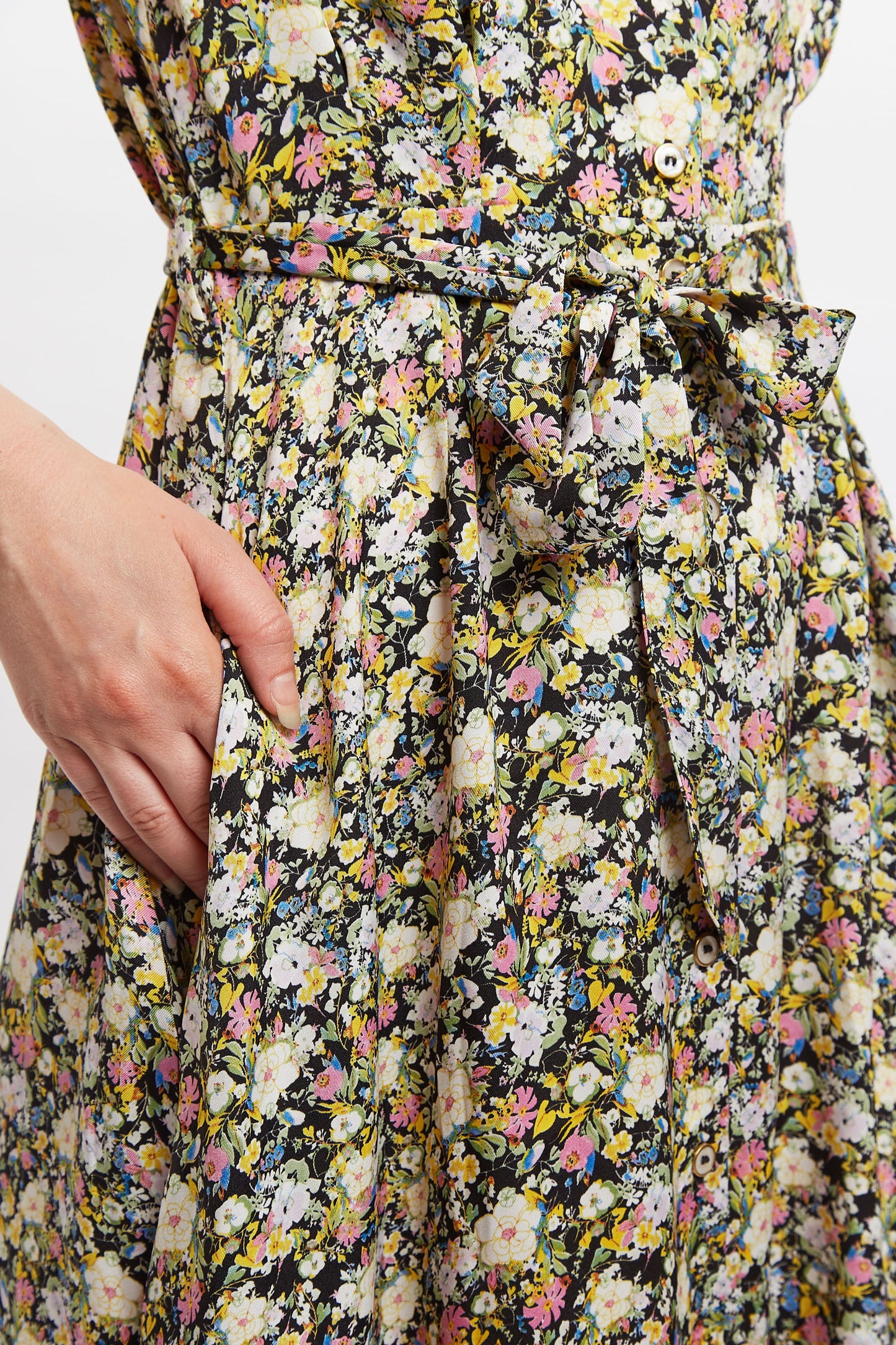 Louche Melia Petal Parade Print Short Sleeve Midi Tea Dress