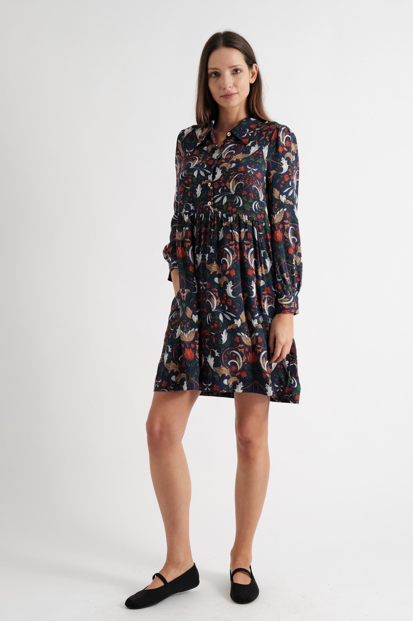 Melly Arts & Crafts Print Long Sleeve Mini Dress