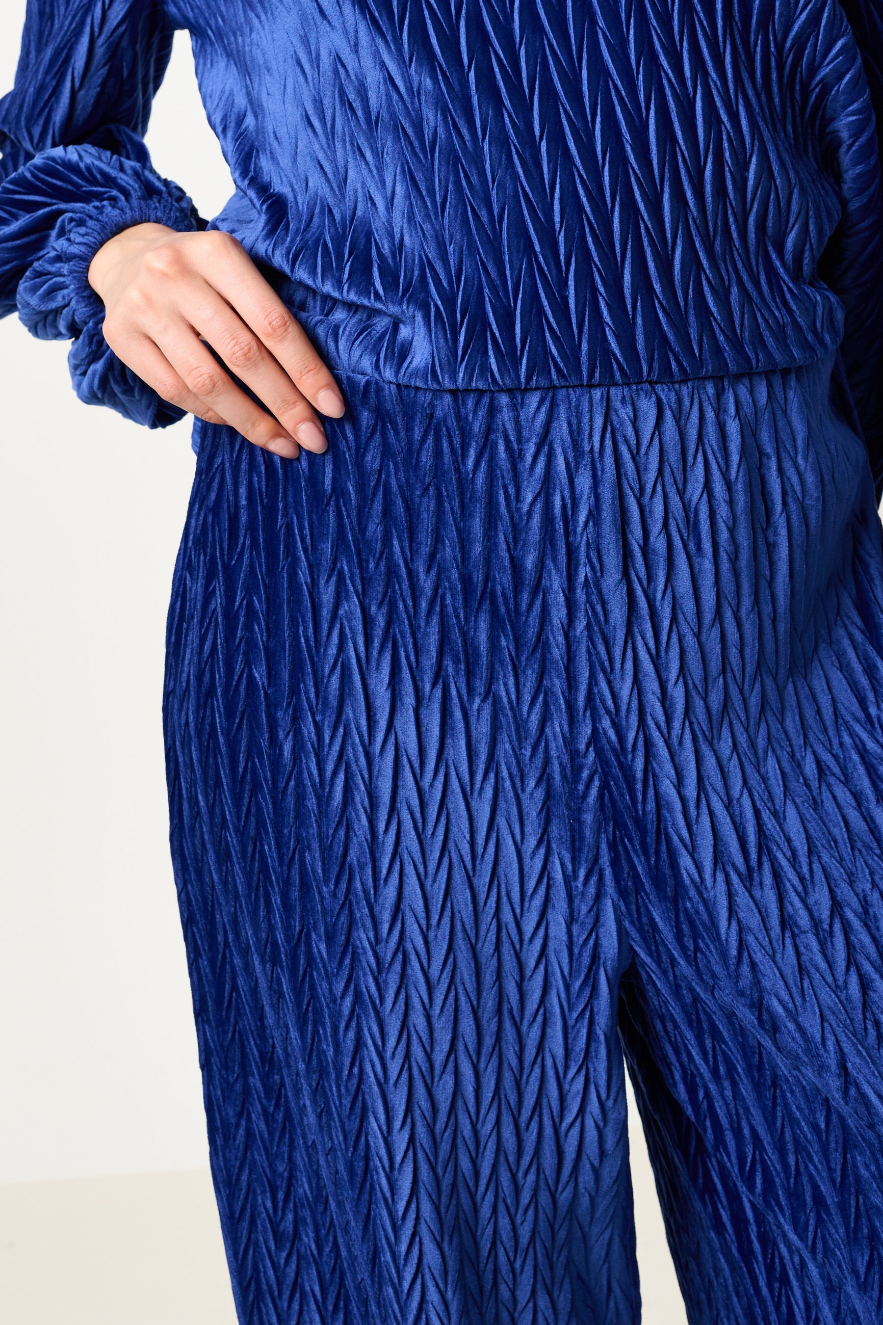 Melvin Velvet Pleat Trouser - Cobalt - Detail 2