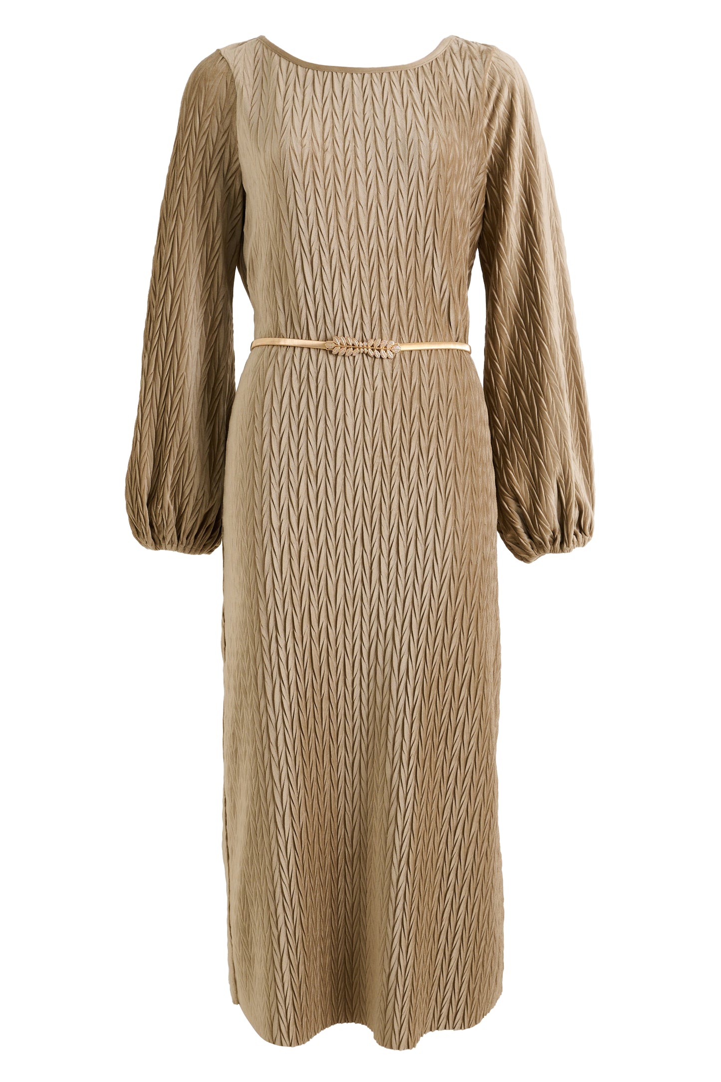 Milene Velvet Pleat Midi Dress - Pale Taupe