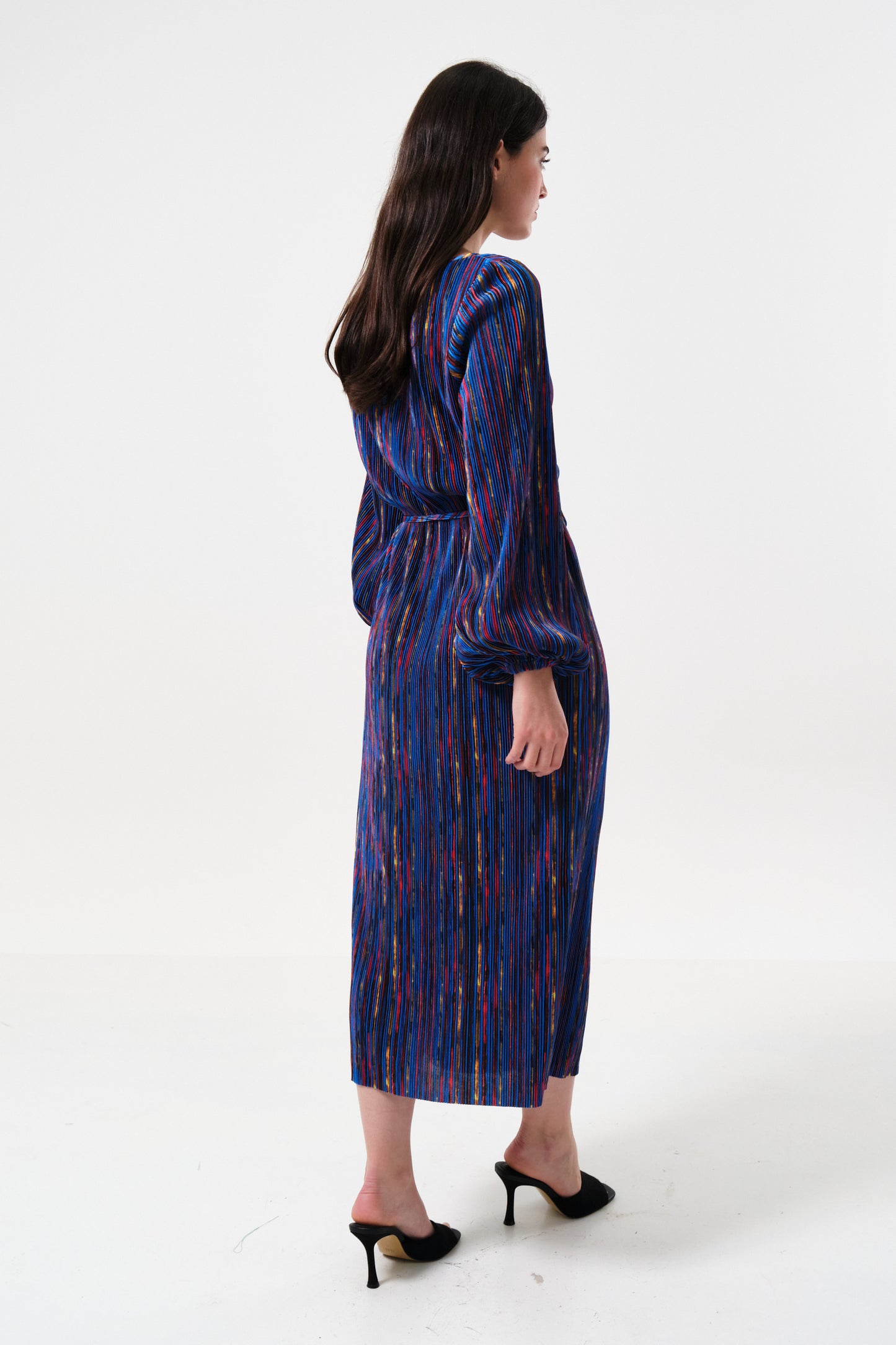 Milene Abstract Pleat Tie Waist Midi Dress