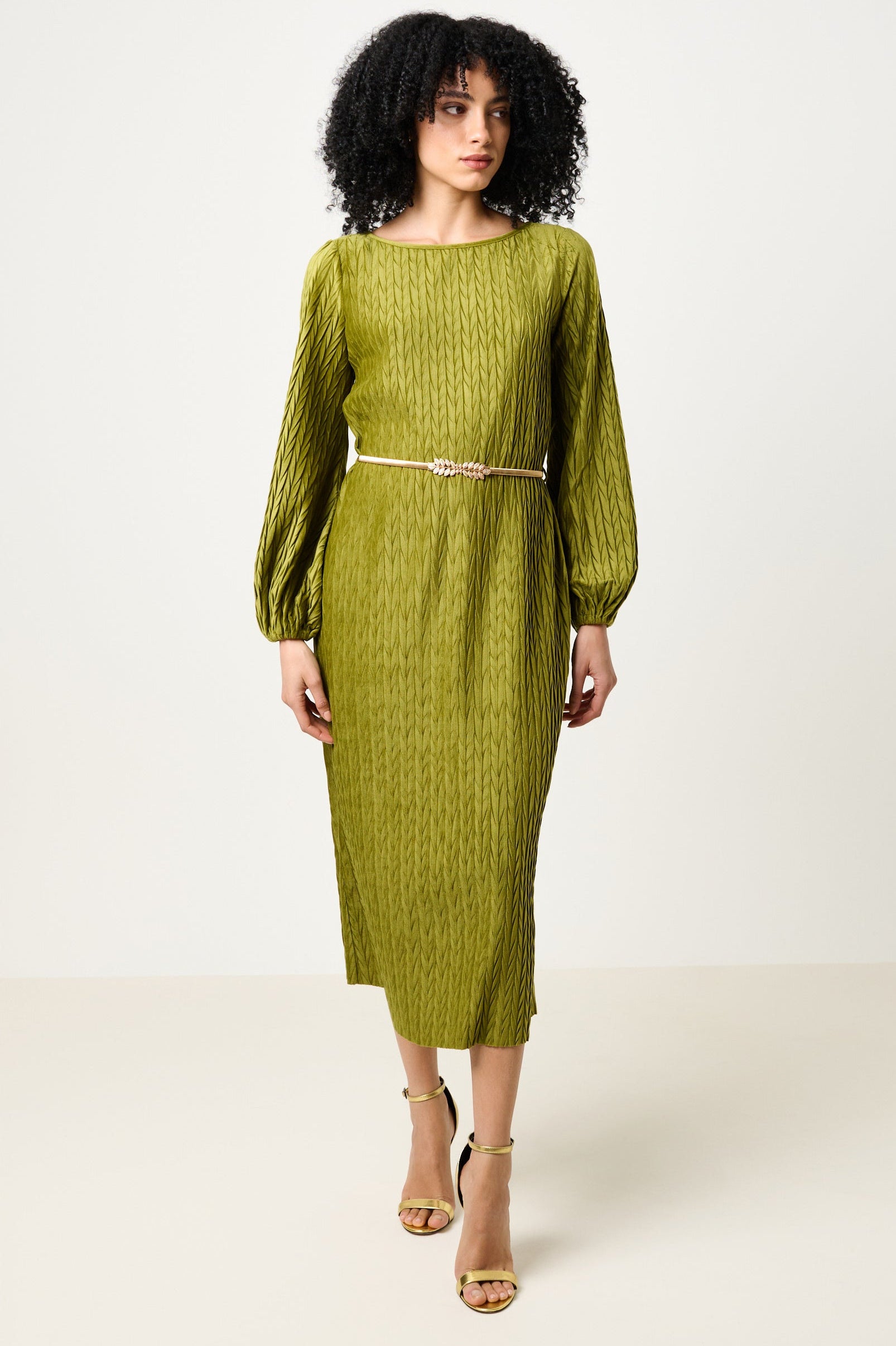 Milene Velvet Pleat Midi Dress - Kiwi