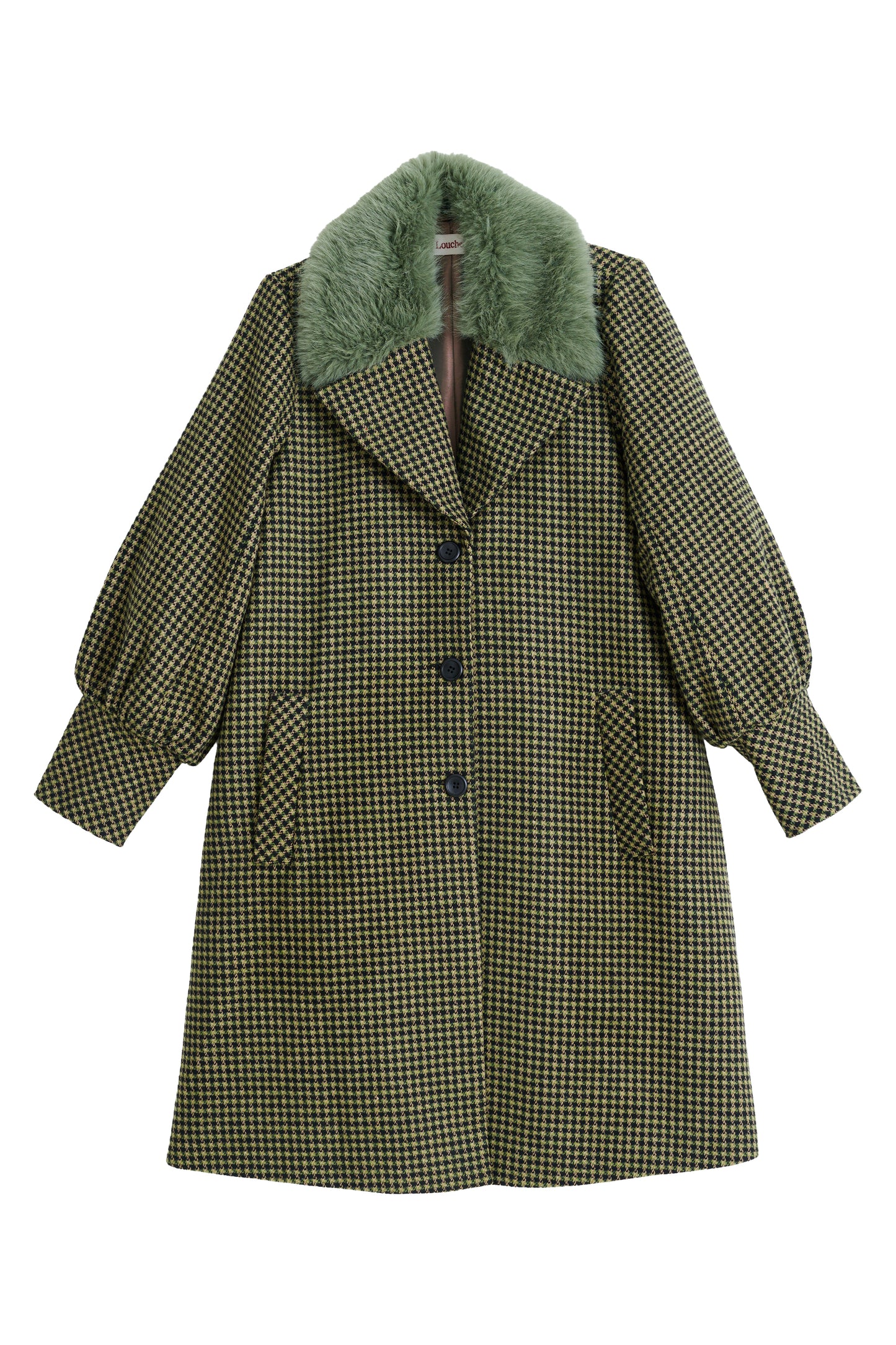 Mischa Burray Fur Collar Statement Sleeve Check Coat - Fern
