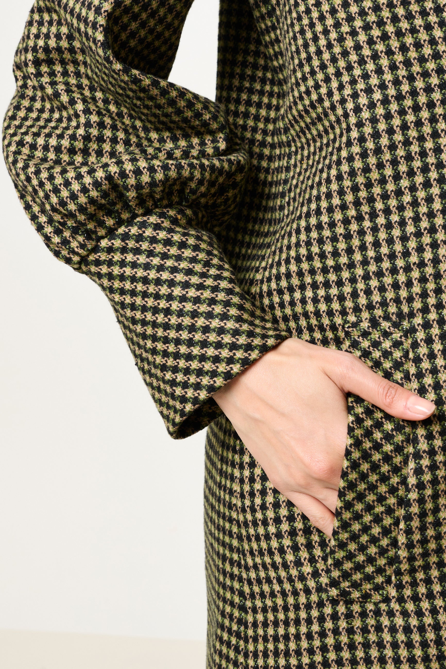 Mischa Burray Fur Collar Statement Sleeve Check Coat - Fern