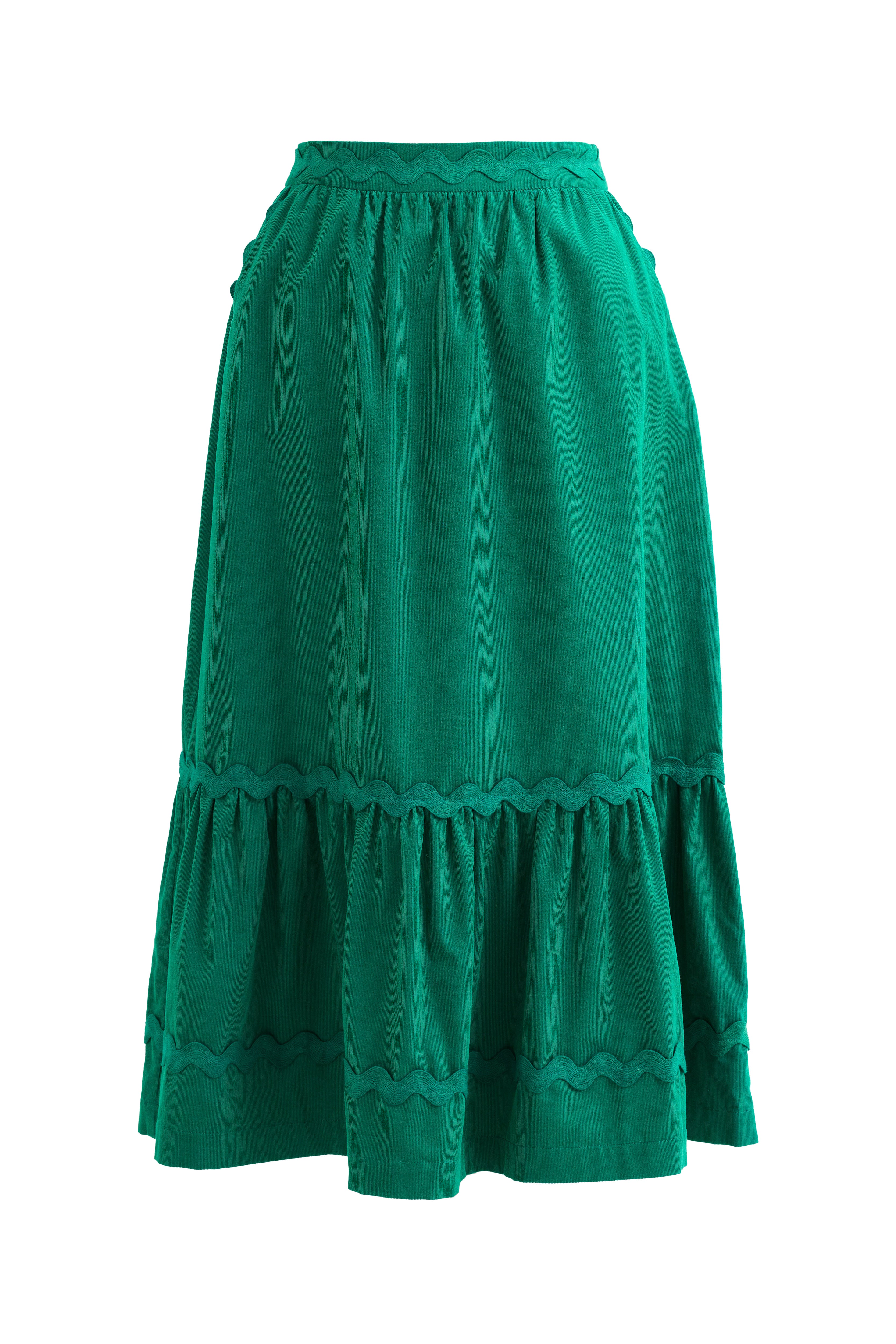 Montana Babycord Ric Rac Trim Tiered Midi Skirt - Teal - Styled