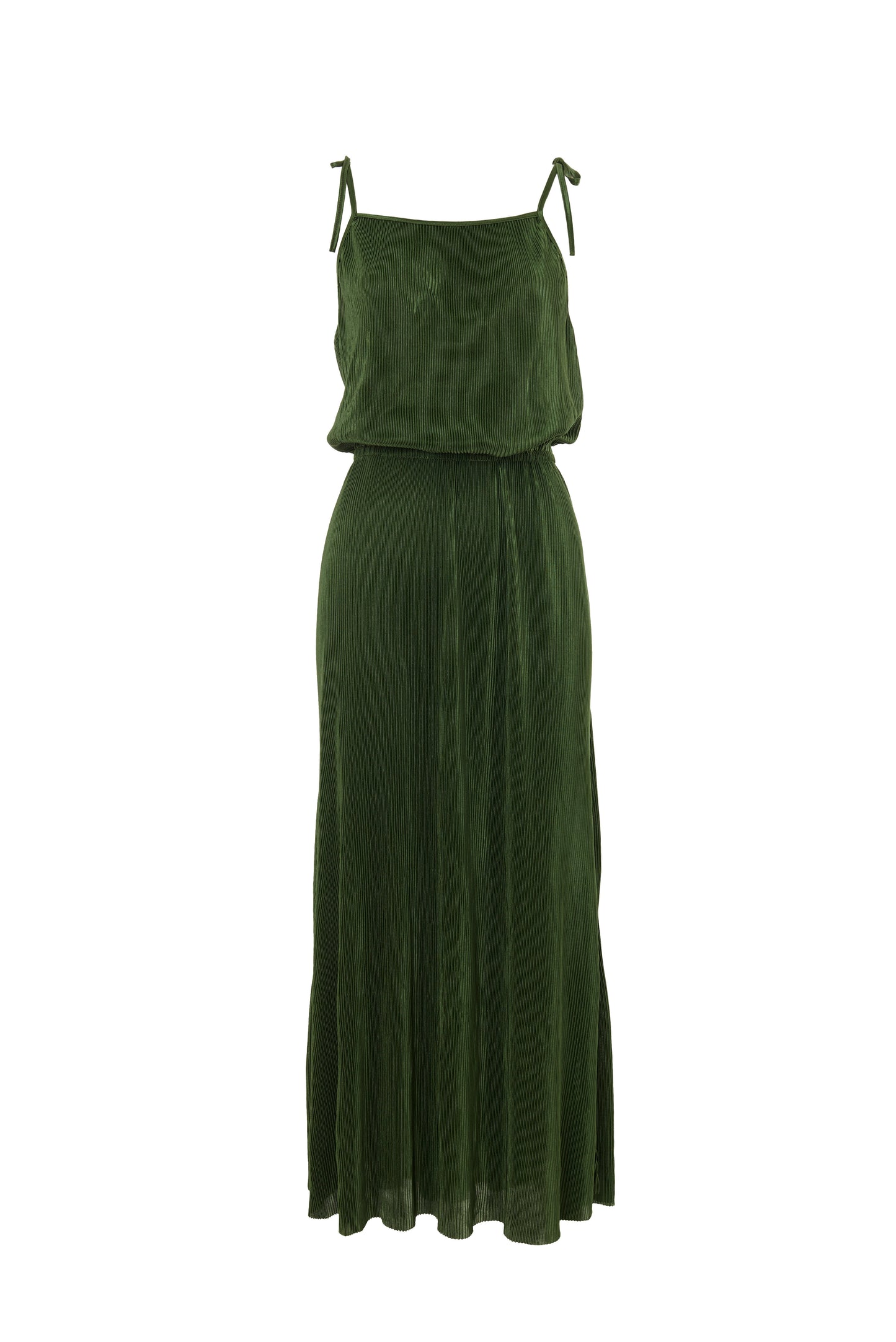 Mayra Pleat Sage Strappy Maxi Dress