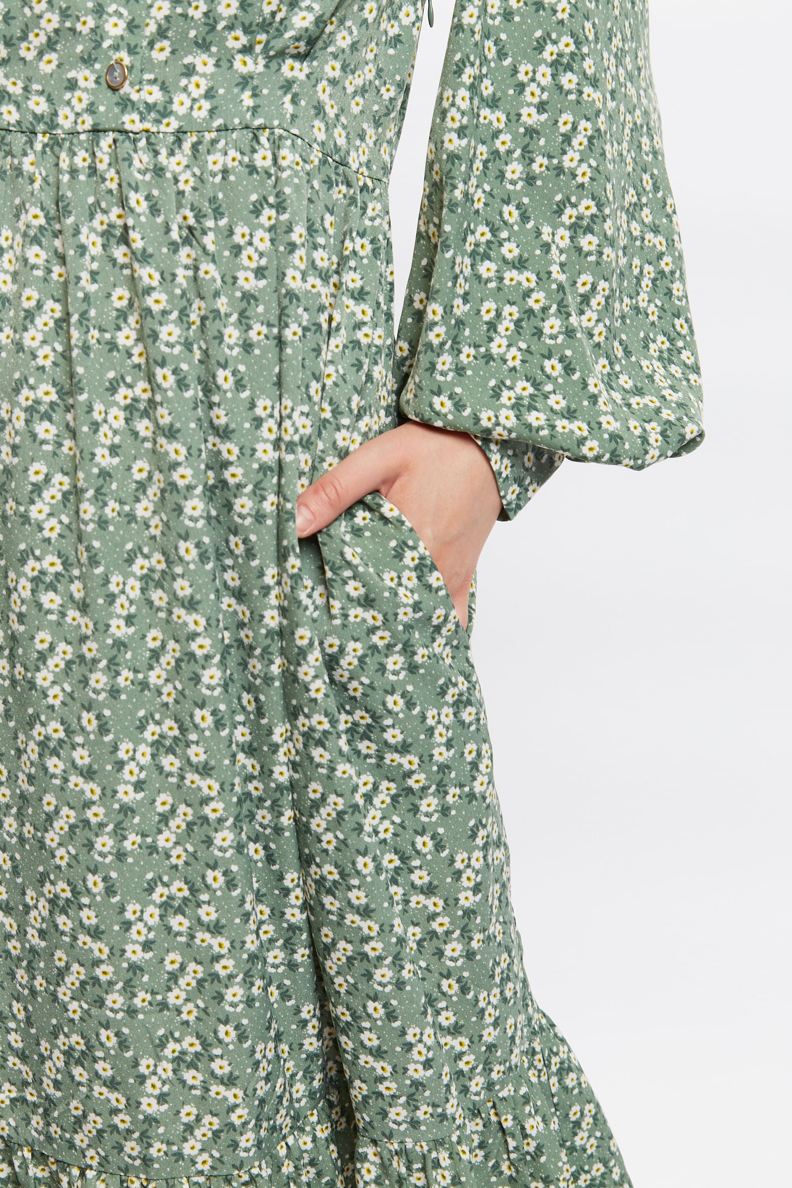 Louche Nathalia Double Daisy Print Tiered Midi Dress - Detail 2
