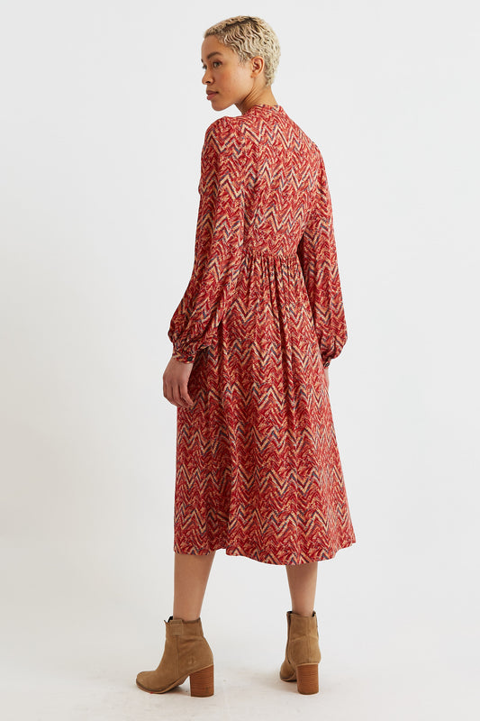 Nayma Art Attack Print Long Sleeve Midi Dress - Red