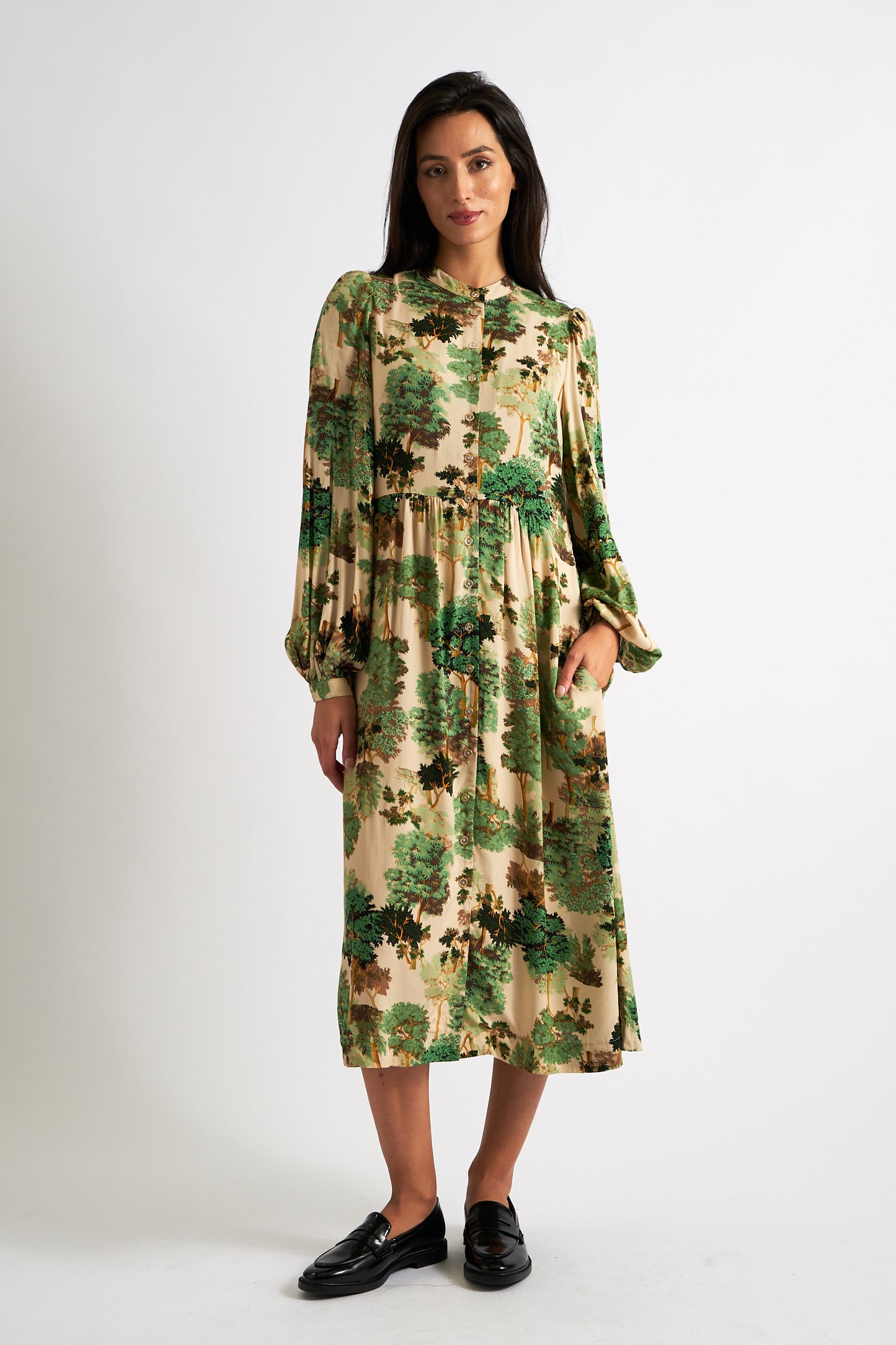 Nayma Forestscape Print Midi Dress - Green