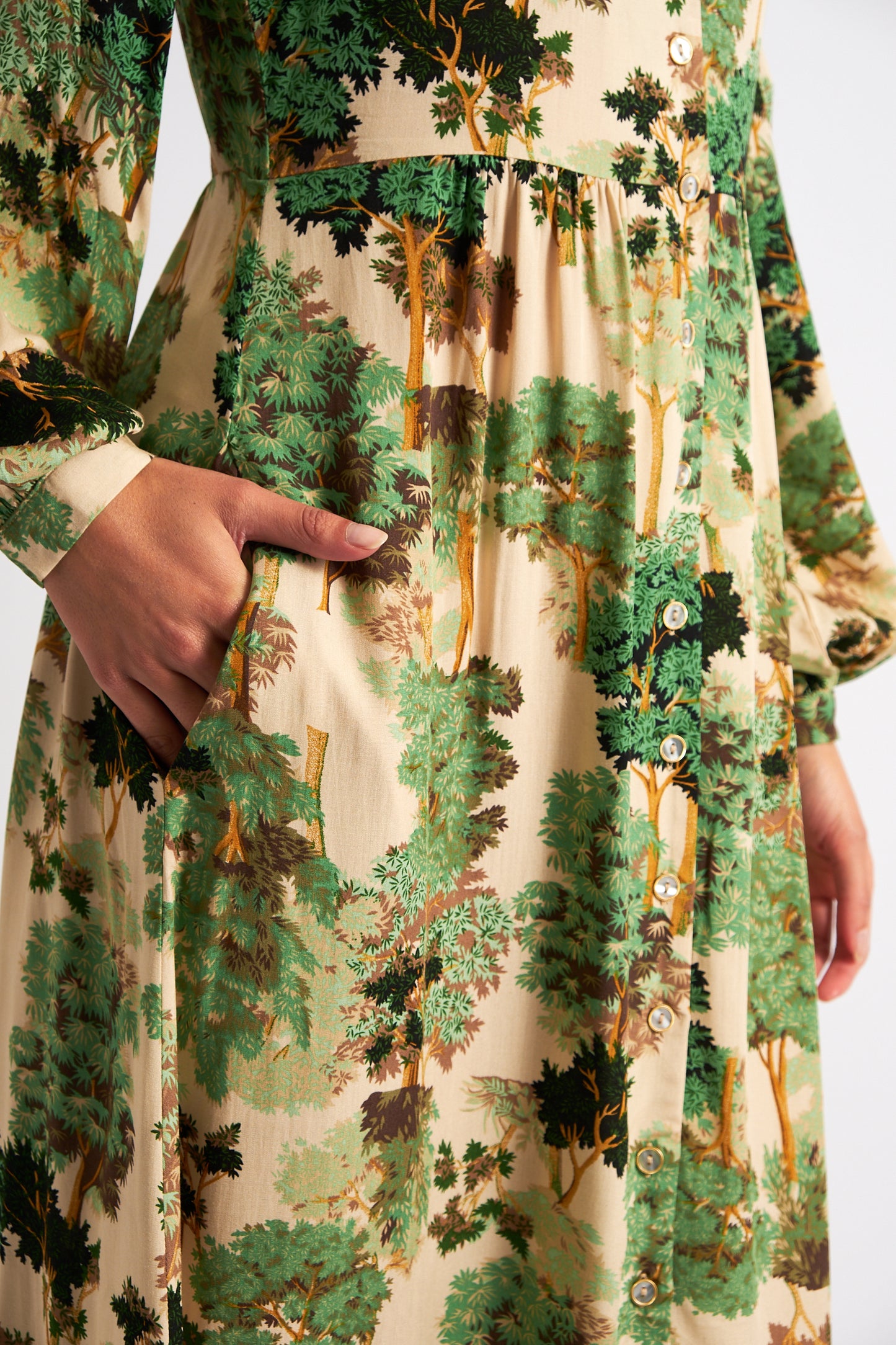 Nayma Forestscape Print Midi Dress - Green