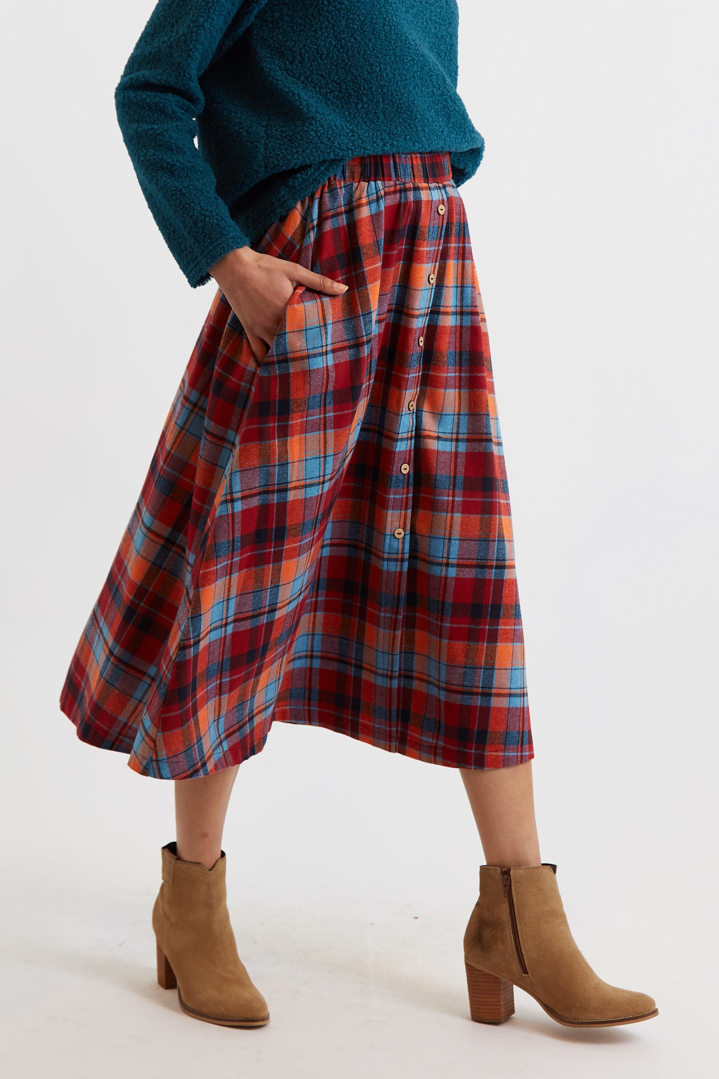 Nese New Tartan Midi Skirt