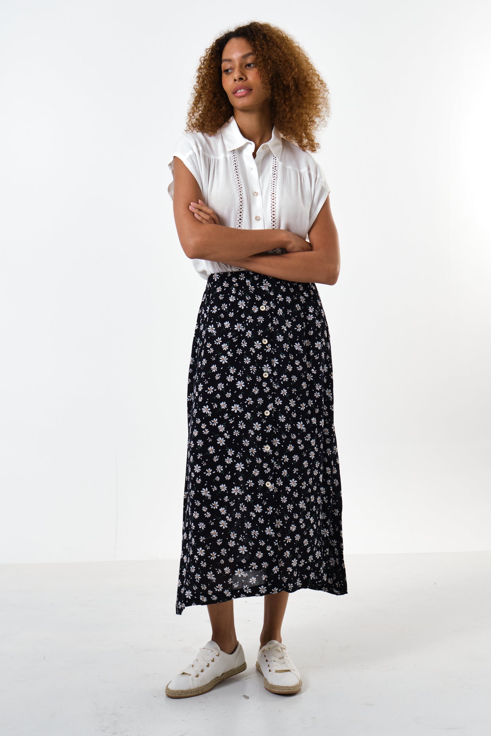 Nese Daisy Drop Print Midi Skirt - Detail 4