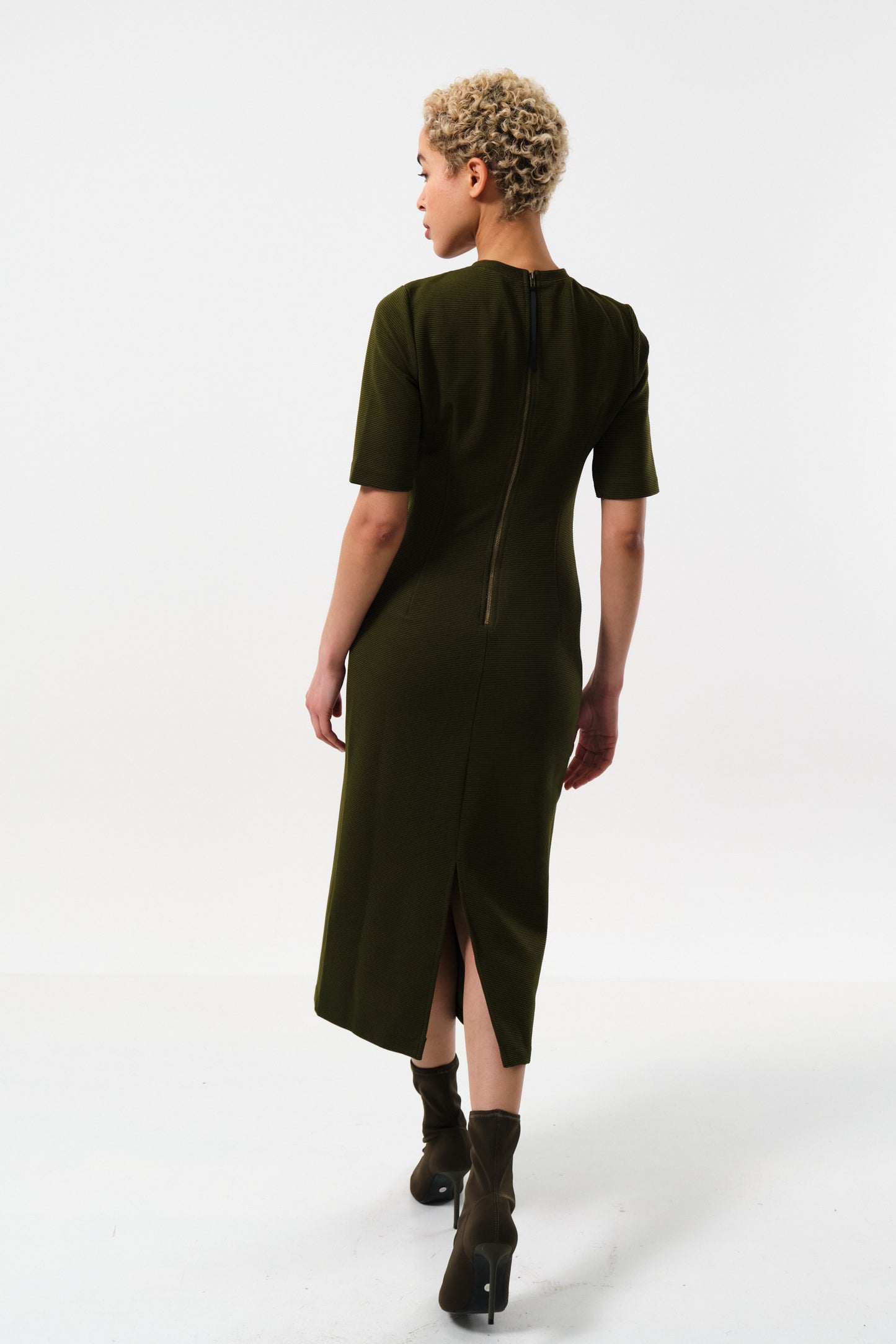 Nila Rib Bodycon Midi Dress - Green