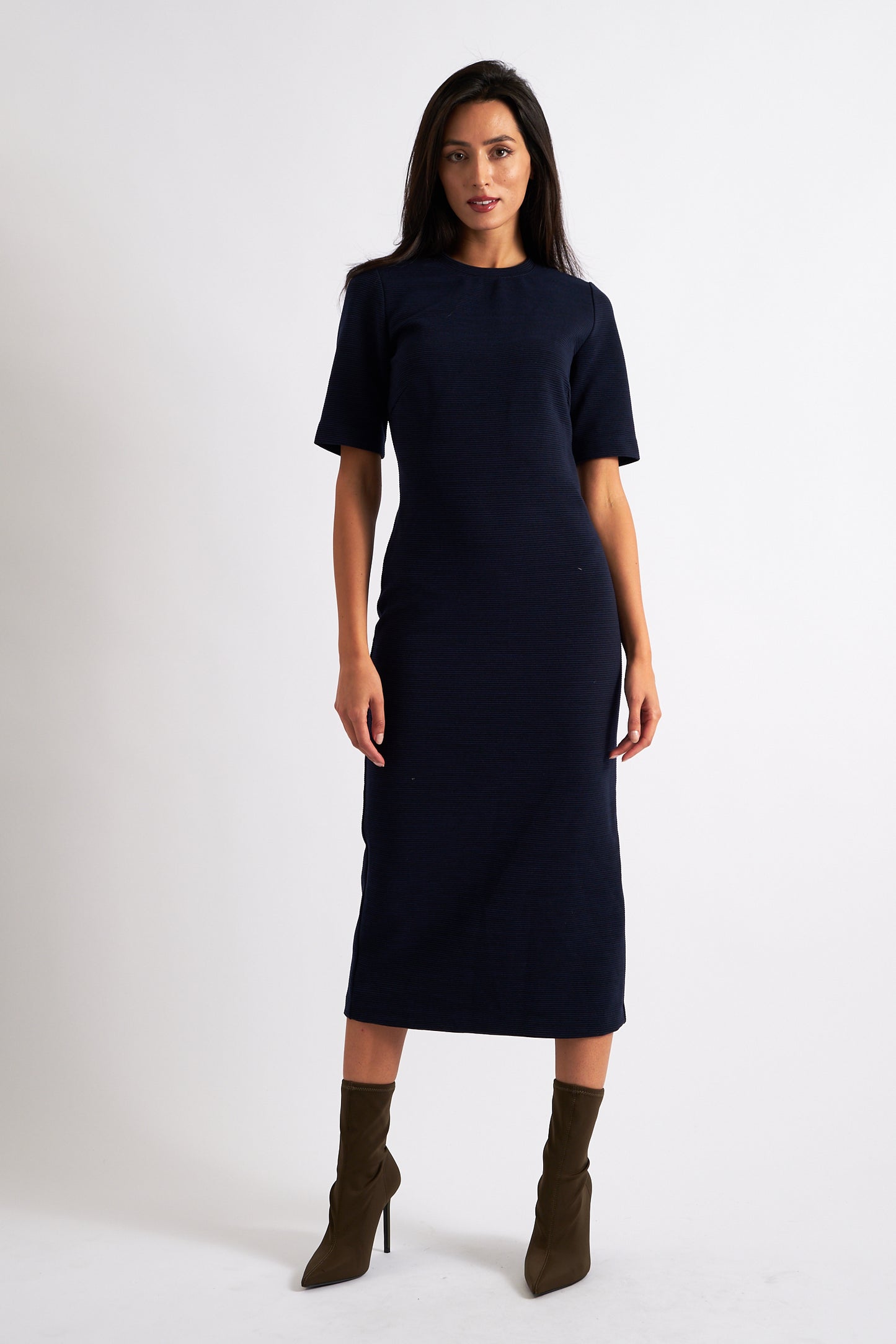 Nila Rib Bodycon Midi Dress - Navy