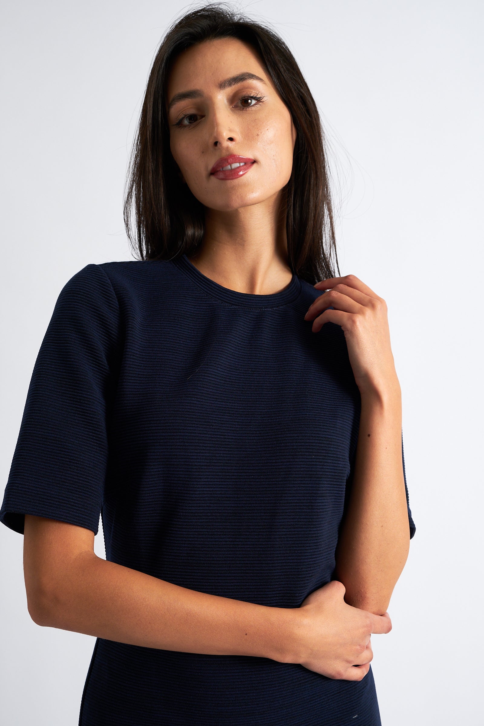 Nila Rib Bodycon Midi Dress - Navy - Detail 1