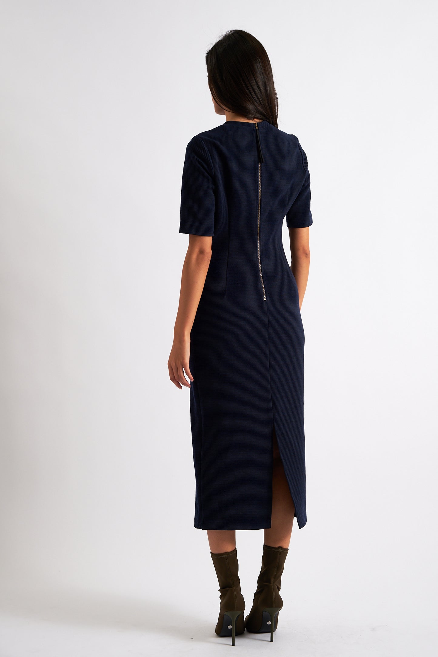 Nila Rib Bodycon Midi Dress - Navy