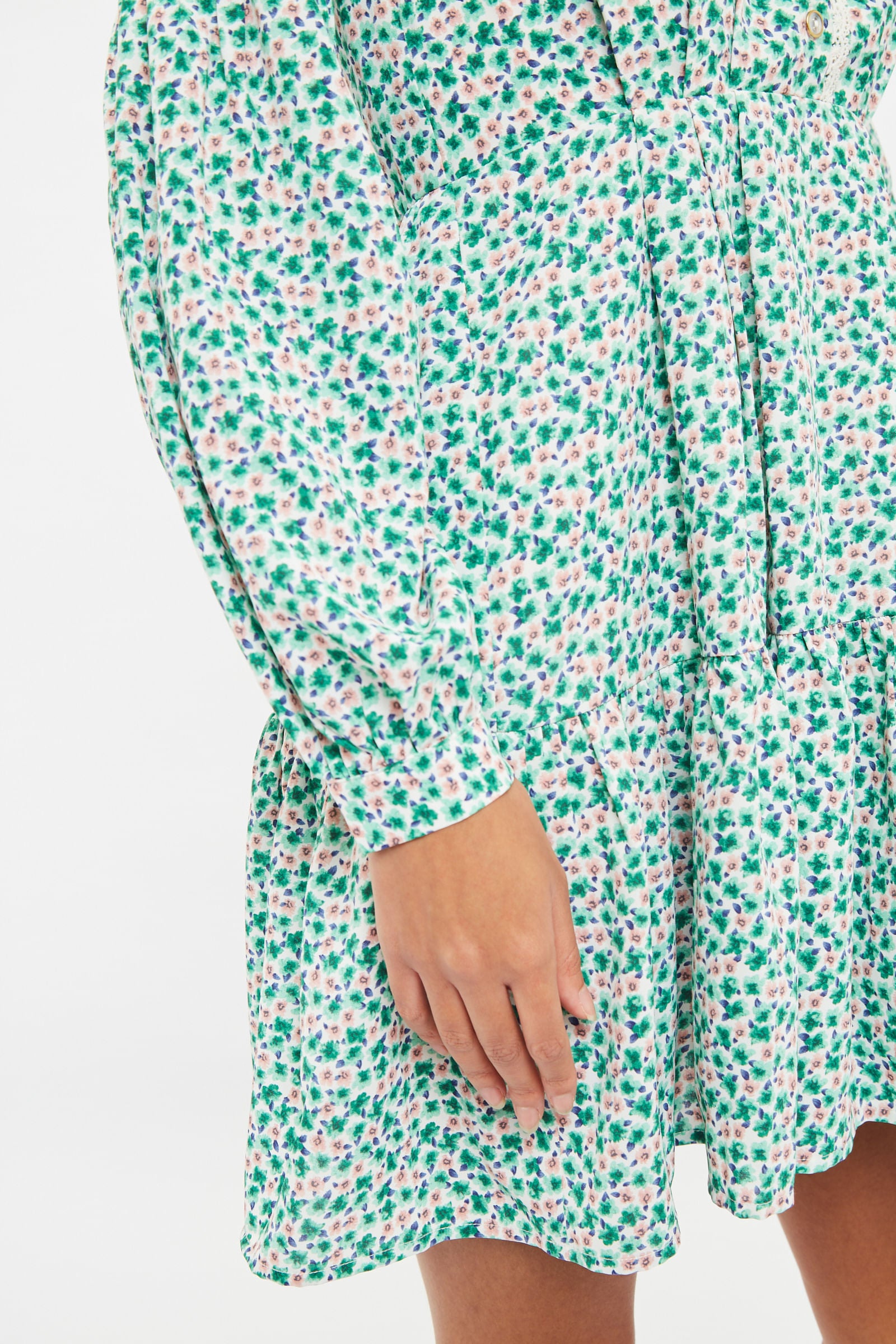 Louche Noomi Mint Blossom Print V Neck Long Sleeve Mini Dress - Styled