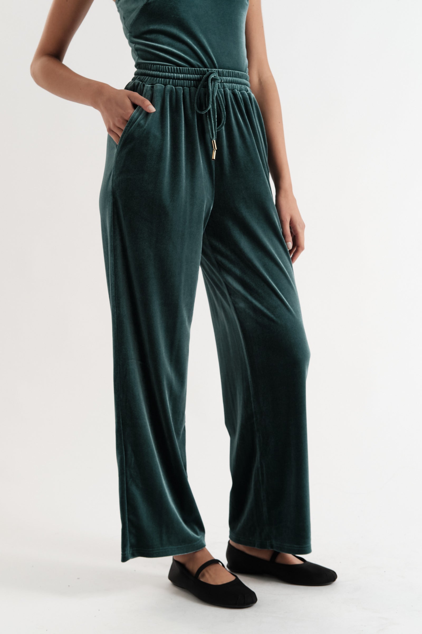 Nuccia Velvet Trousers in Teal - Detail 2