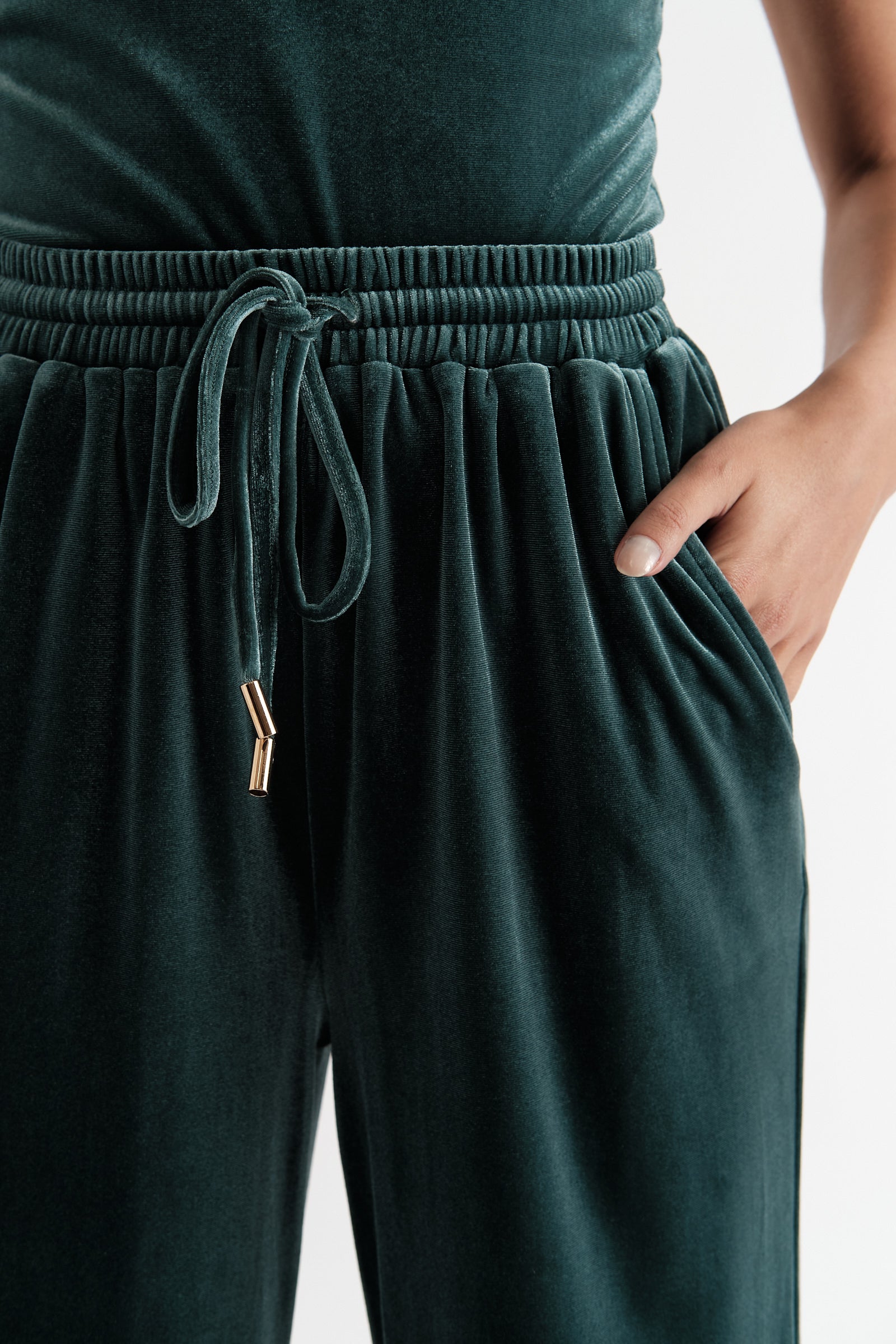 Nuccia Velvet Trousers in Teal - Detail 3