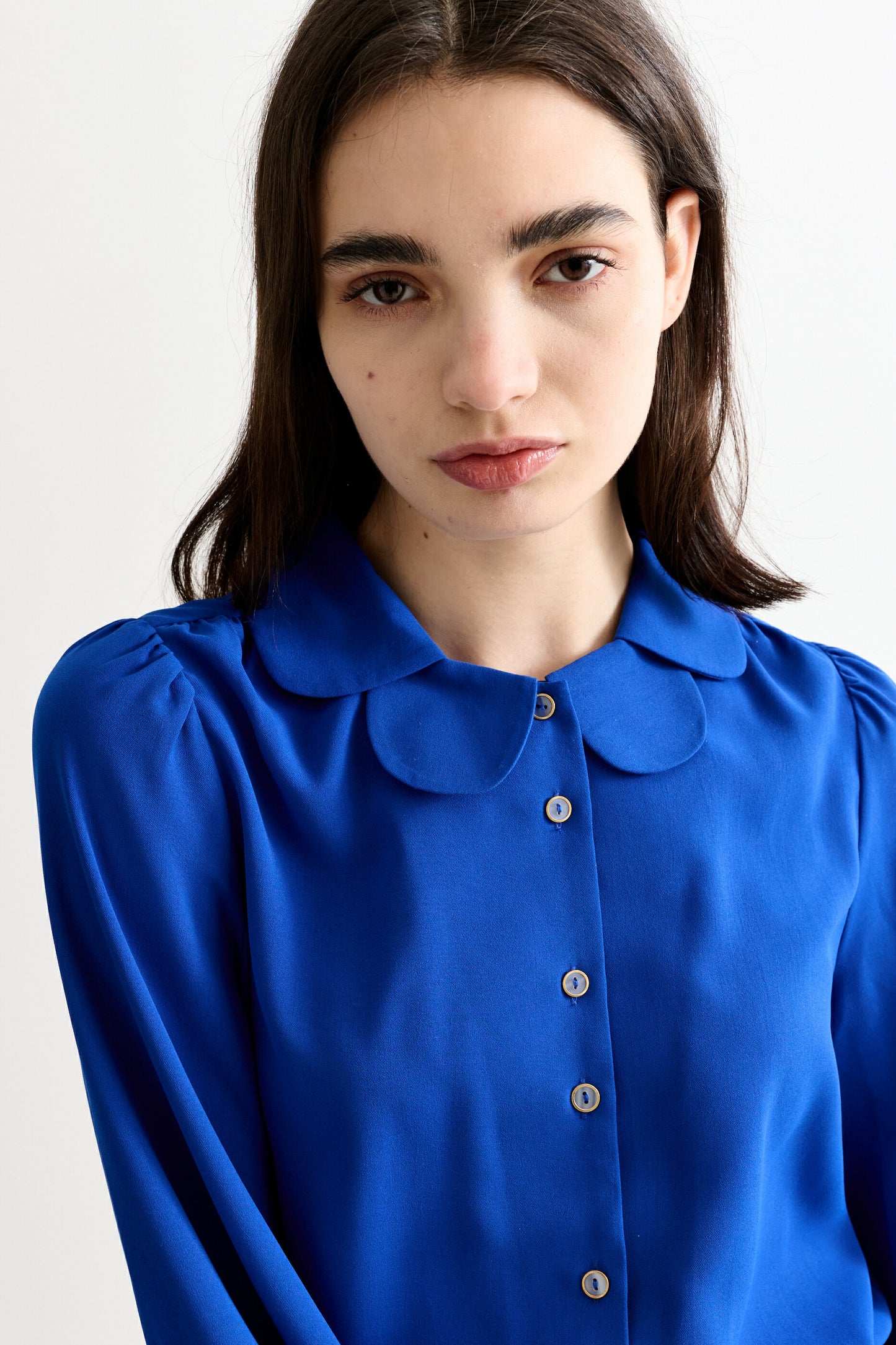 Octavia Moss Crepe Overlap Collar Shirt - Blue