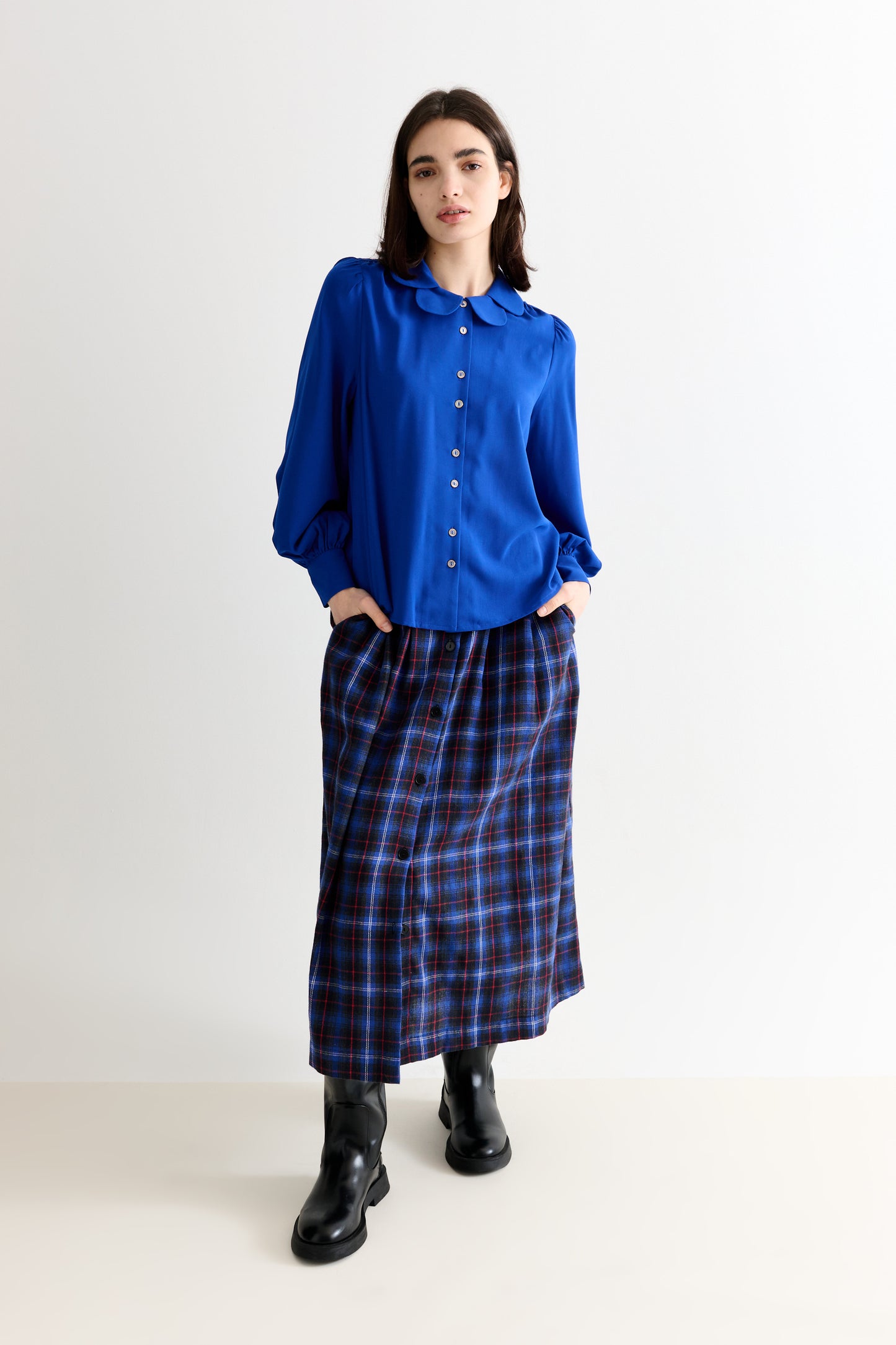 Octavia Moss Crepe Overlap Collar Shirt - Blue