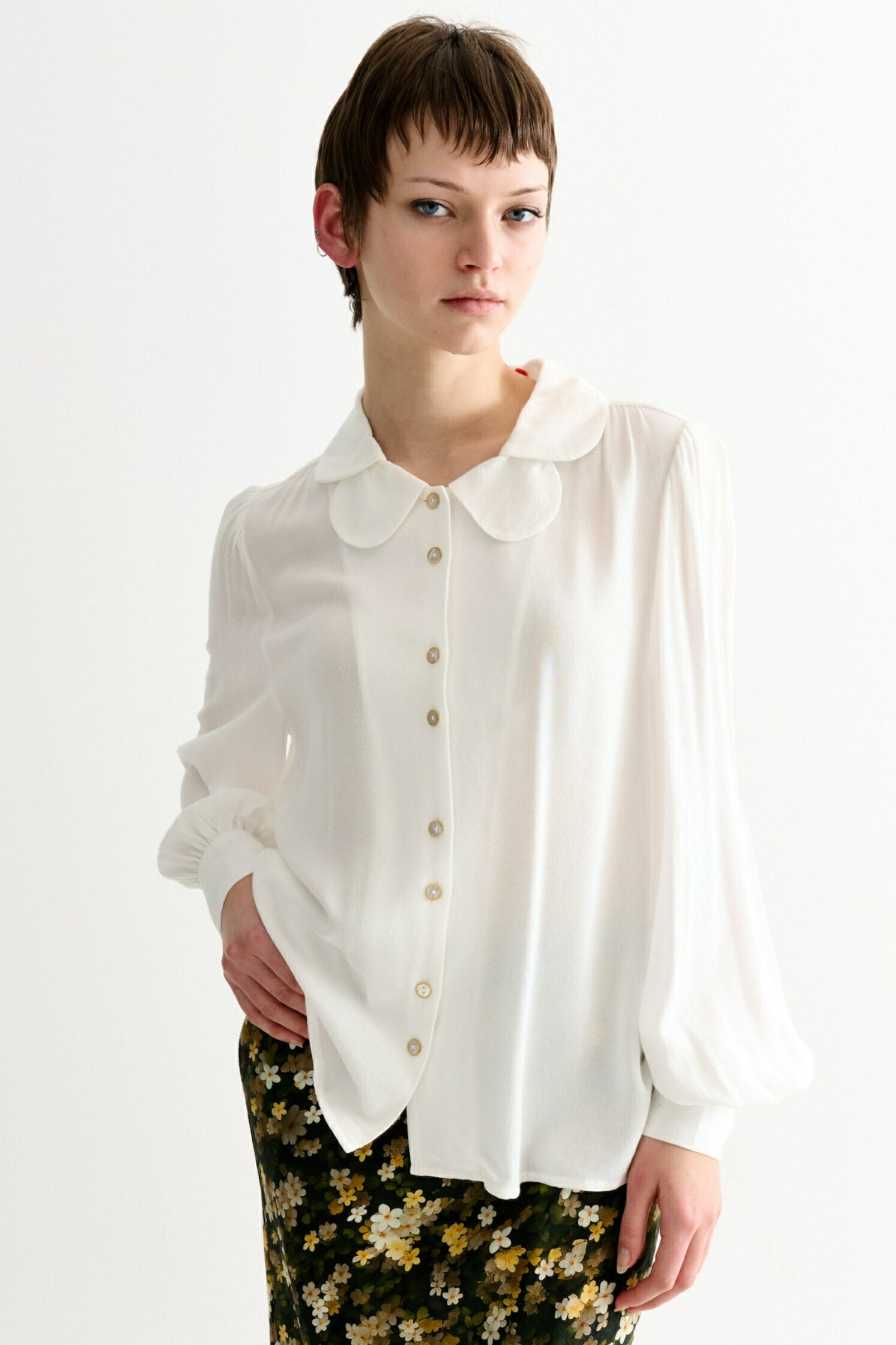 Octavia Crepe Petal Collar Blouse - Off White