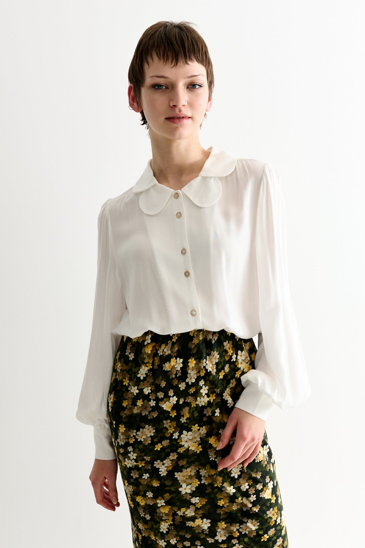 Octavia Moss Crepe Overlap Collar Shirt - Off White