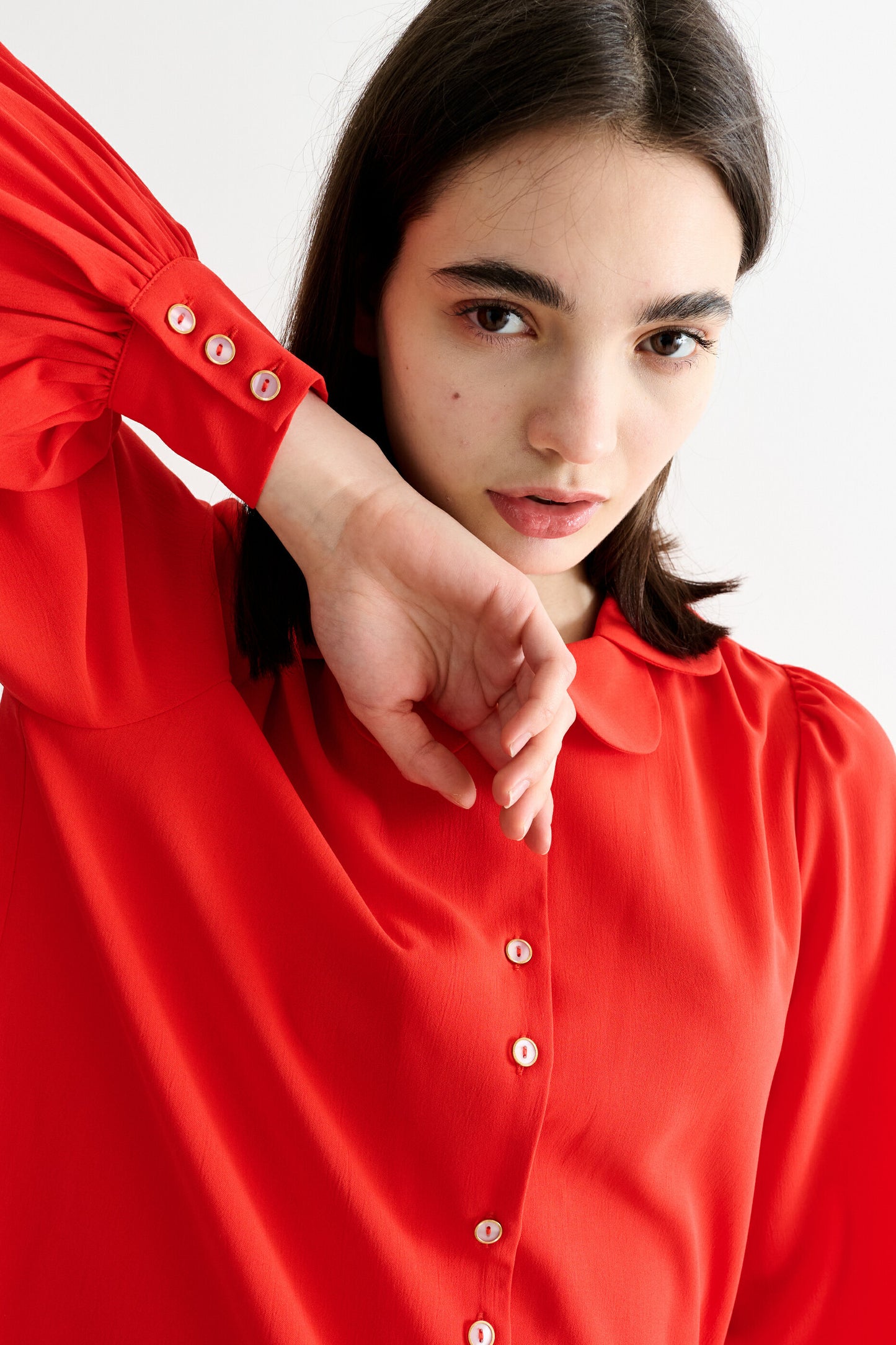 Octavia Moss Crepe Overlap Collar Shirt - Red