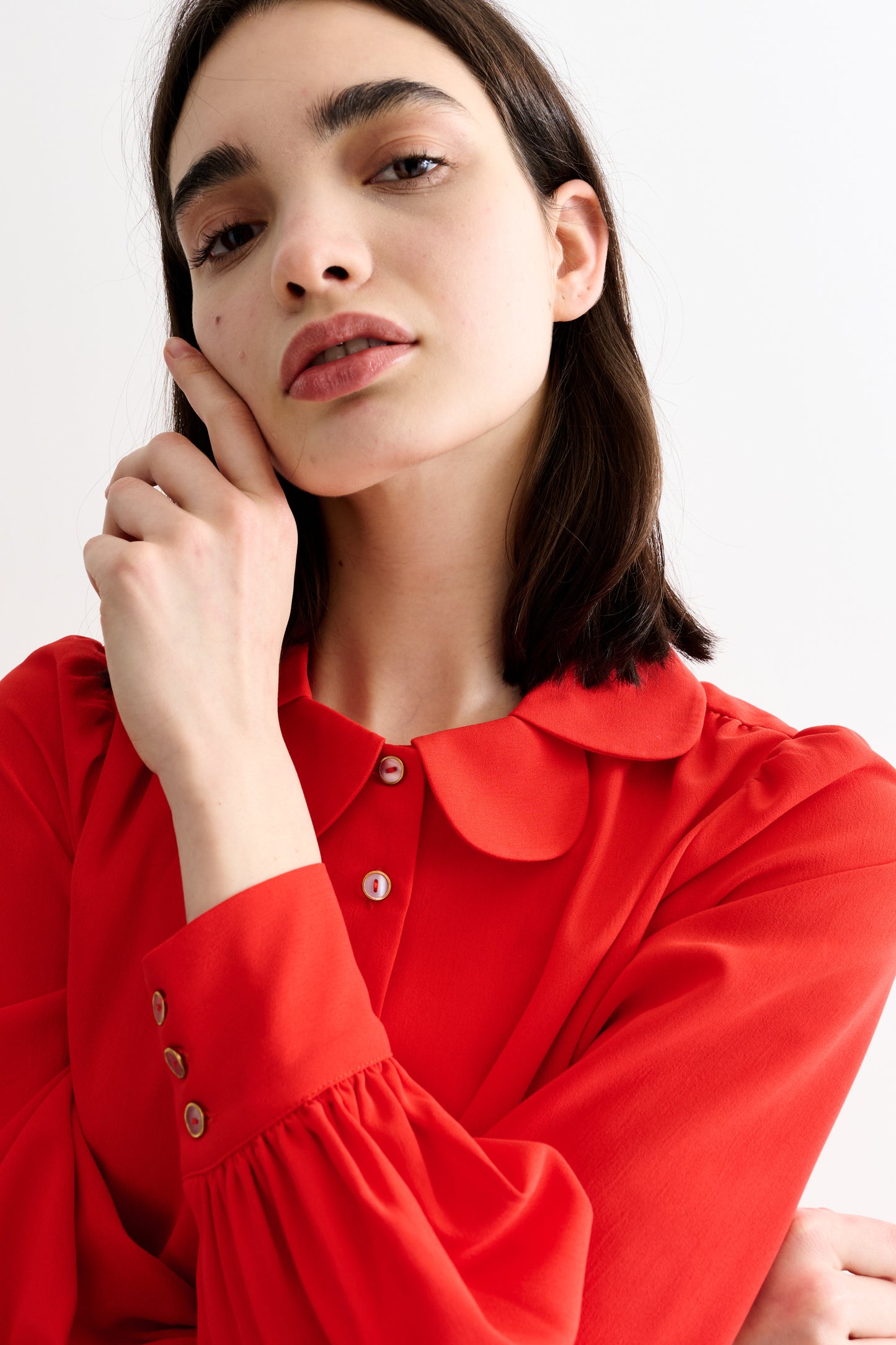 Octavia Moss Crepe Overlap Collar Shirt - Red