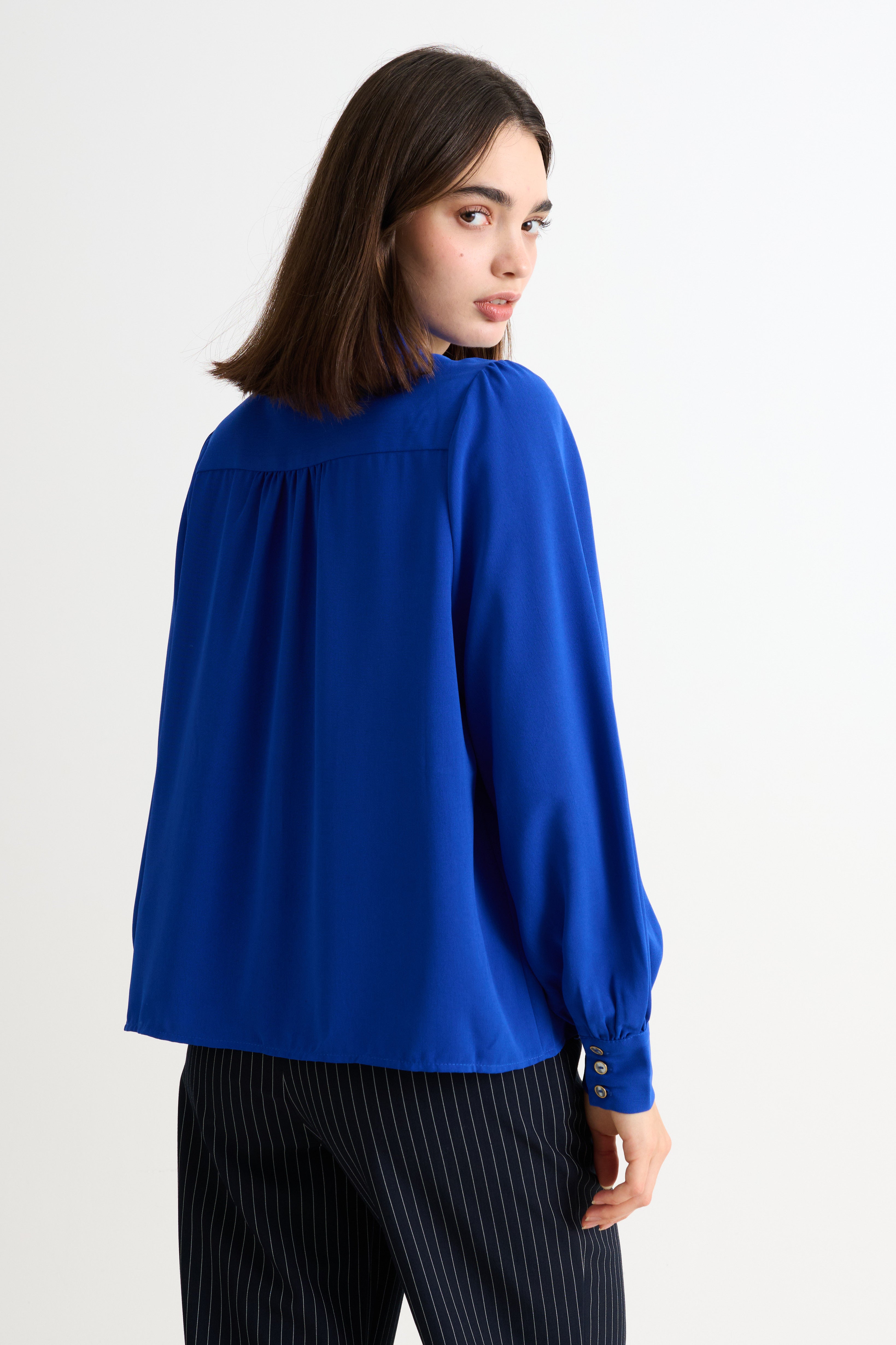 Octavia Crepe Petal Collar Blouse - Blue