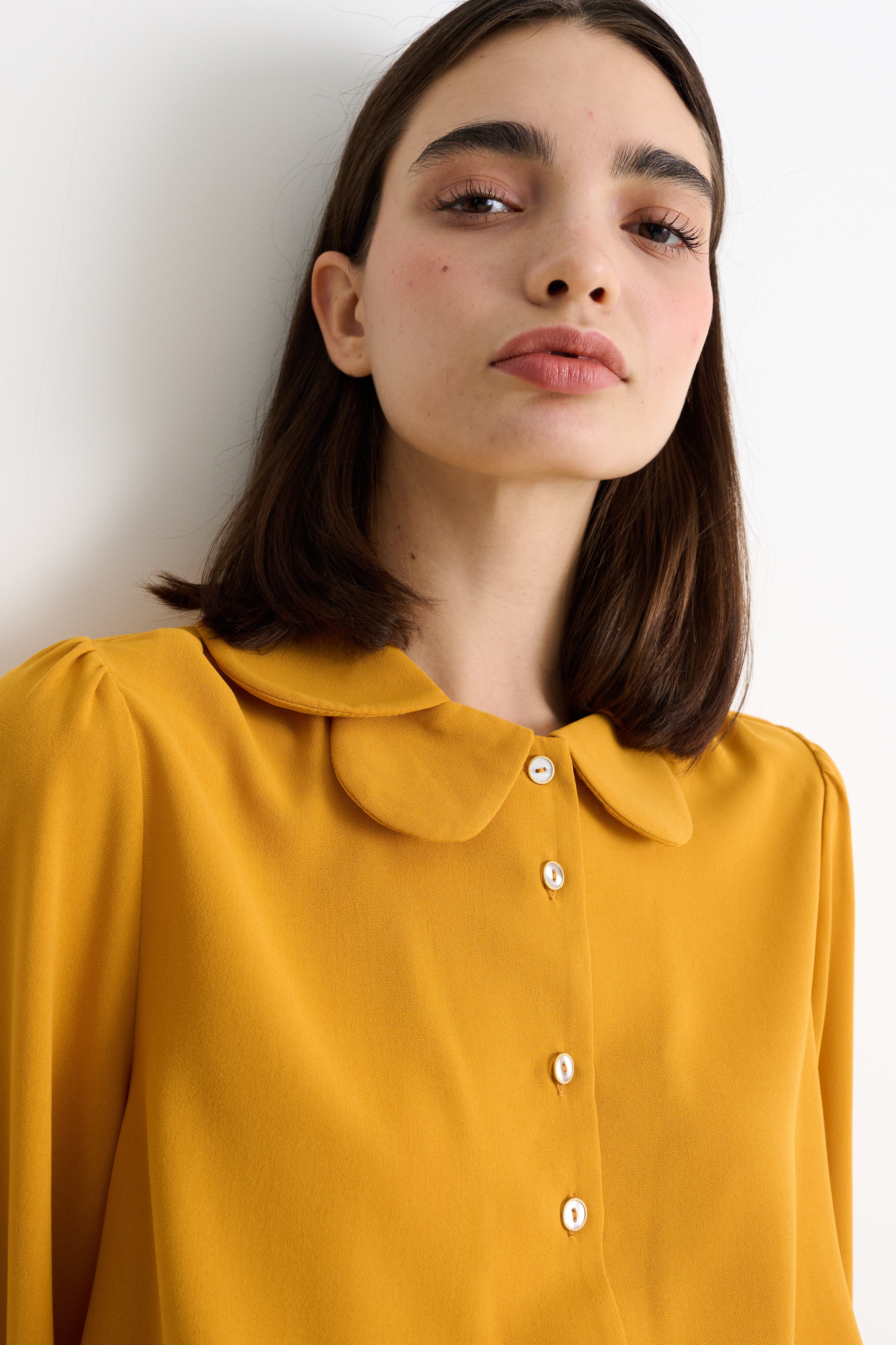 Octavia Crepe Petal Collar Blouse - Mustard
