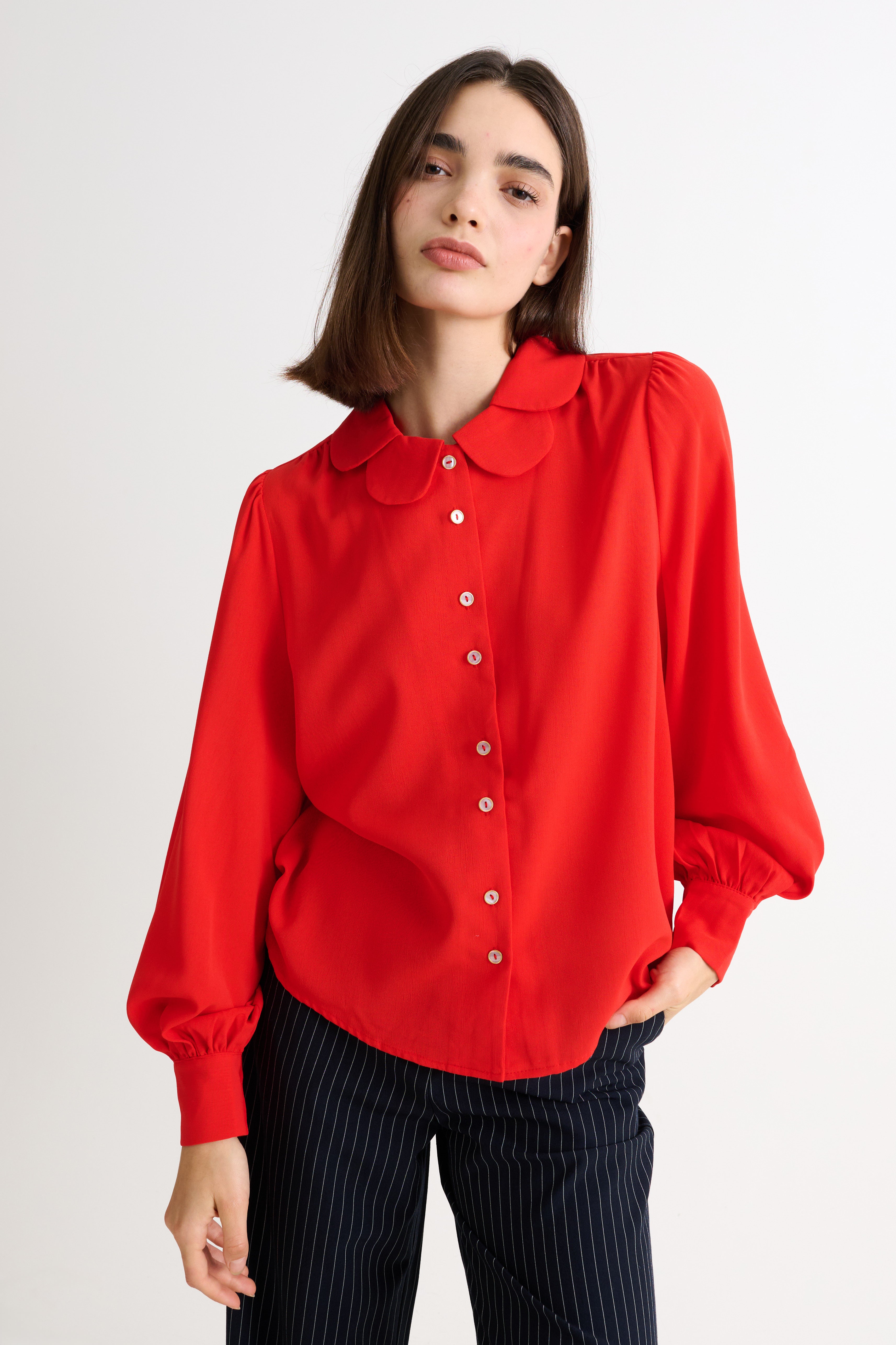 Octavia Crepe Petal Collar Blouse - Red