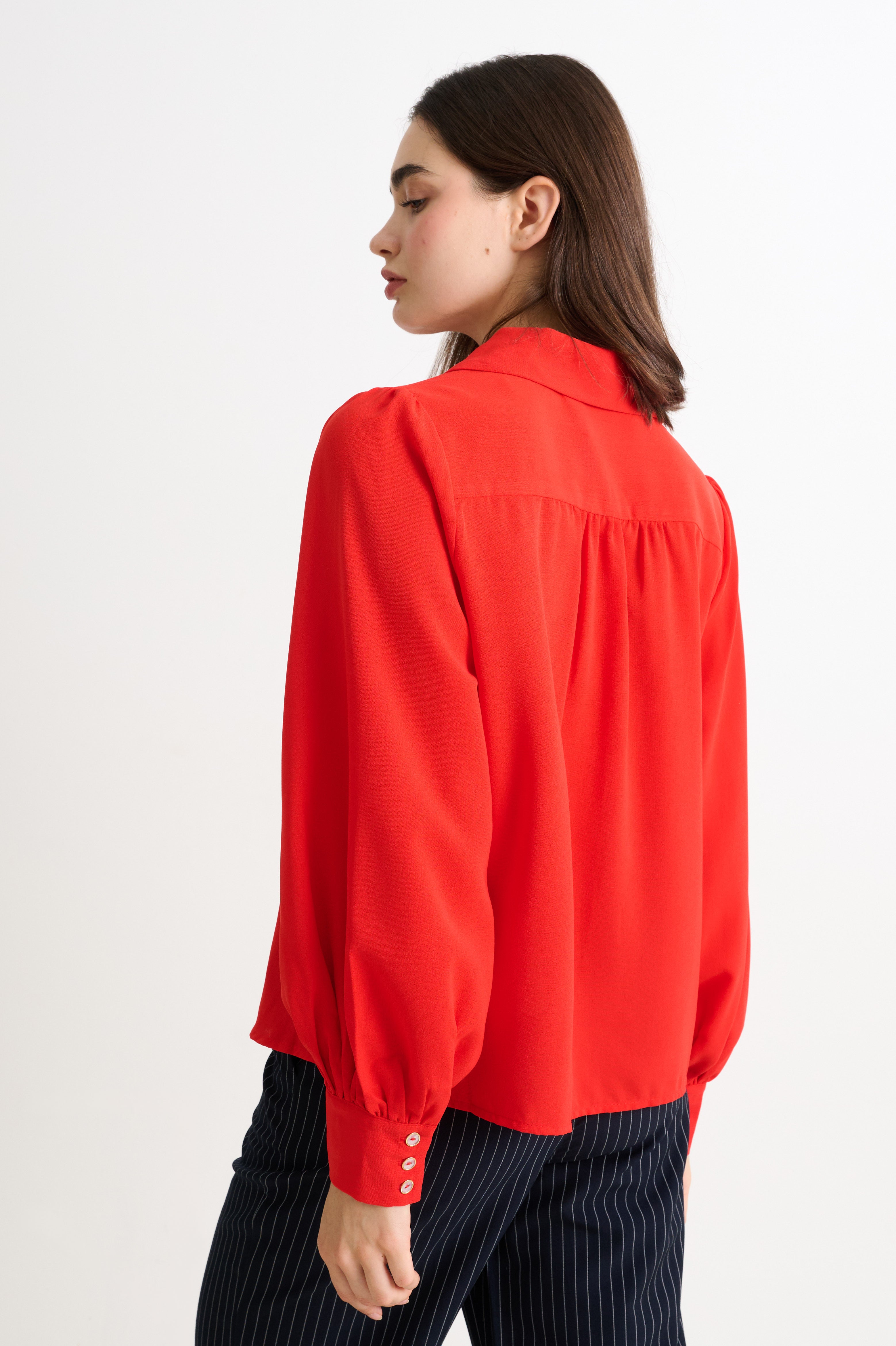 Octavia Crepe Petal Collar Blouse - Red - Detail 1