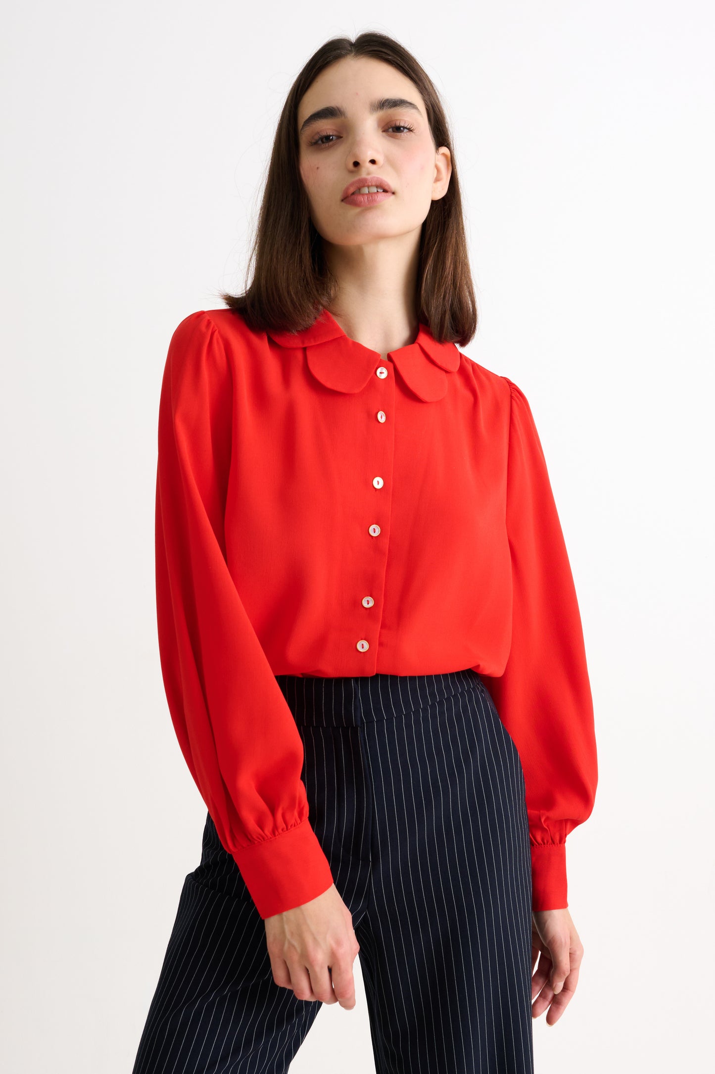 Octavia Crepe Petal Collar Blouse - Red