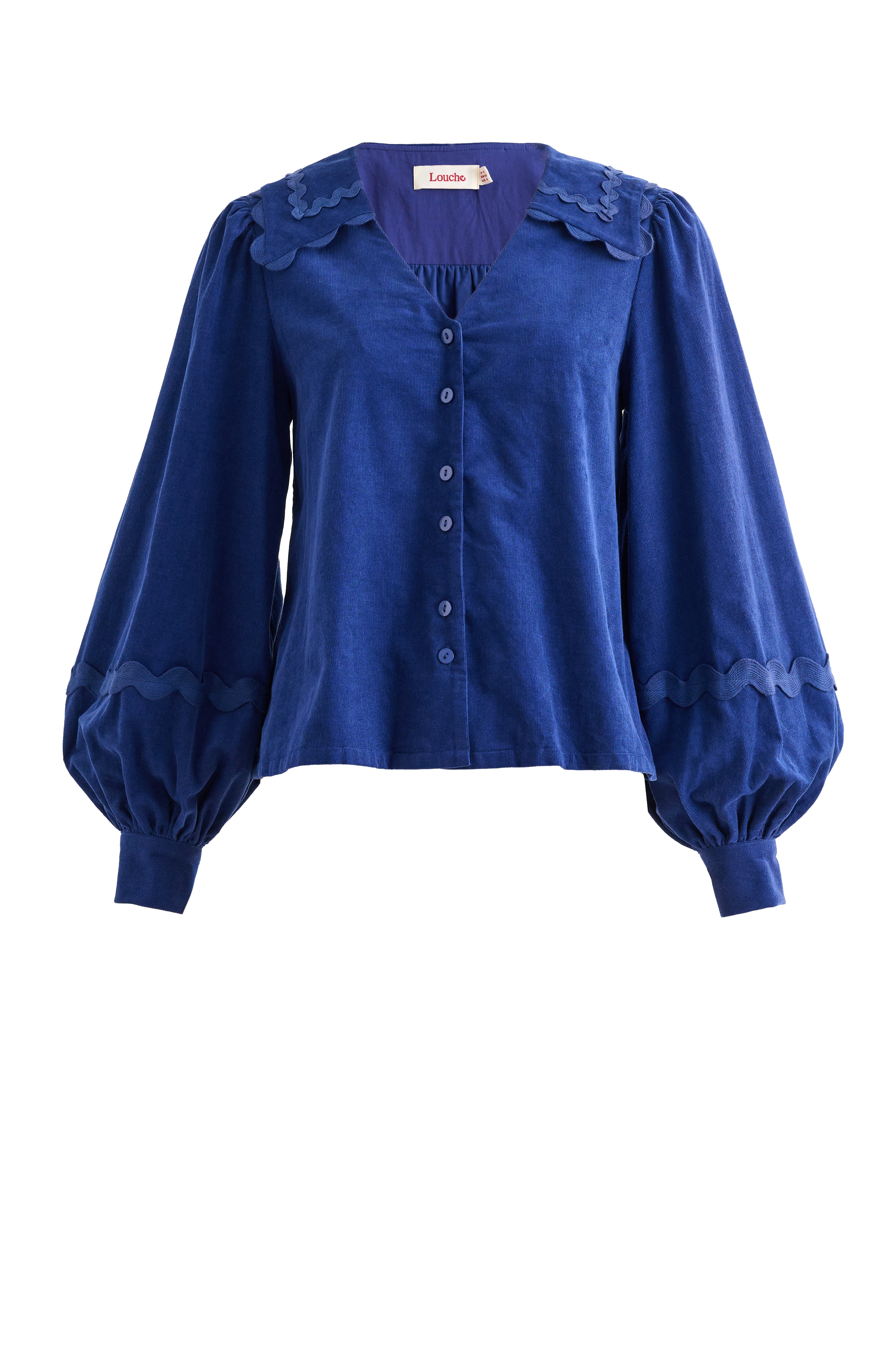 Pallas Babycord Big Collar Ric Rac Trimmed Blouse - Navy