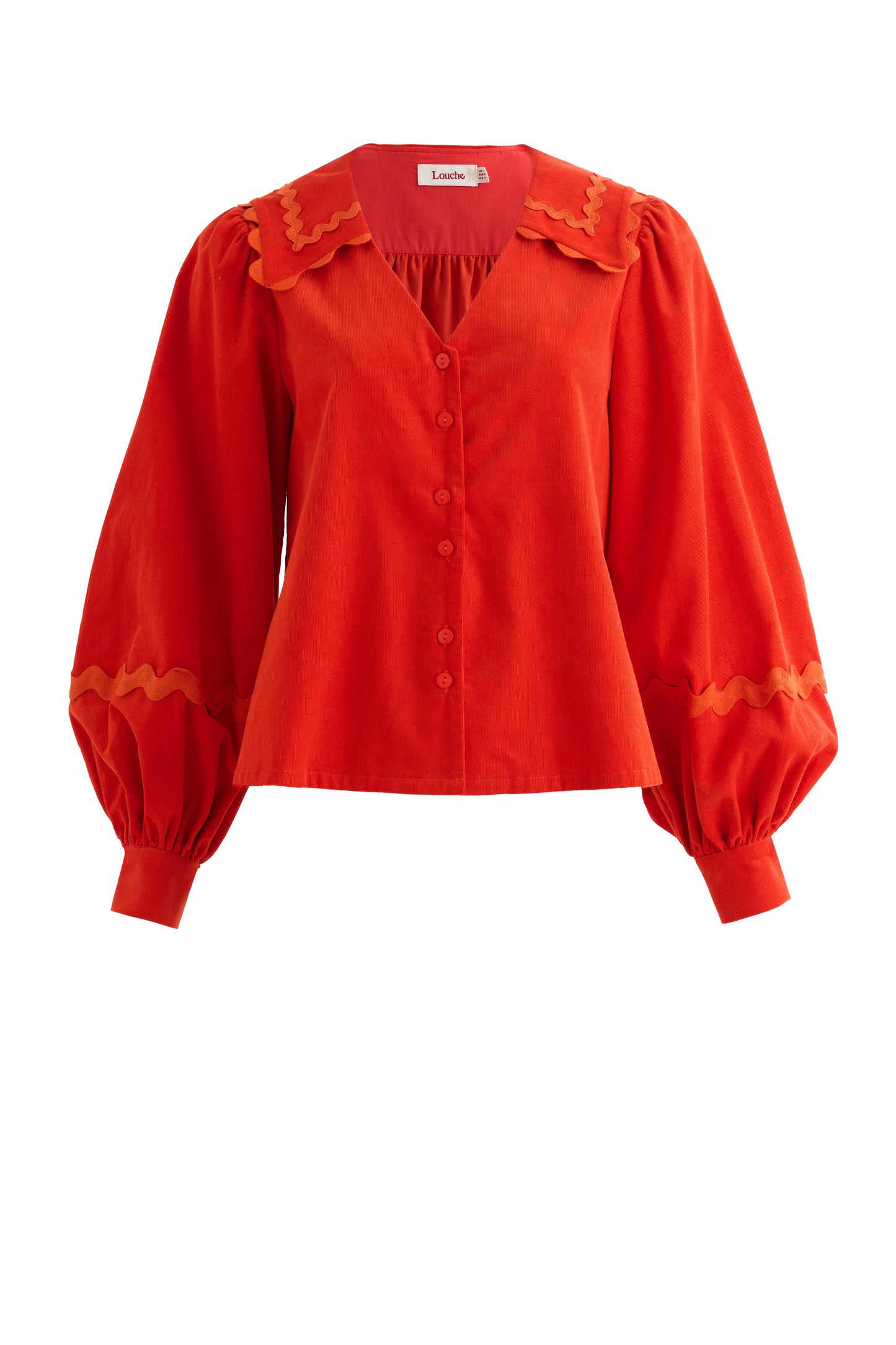 Pallas Babycord Big Collar Ric Rac Trimmed Blouse - Red