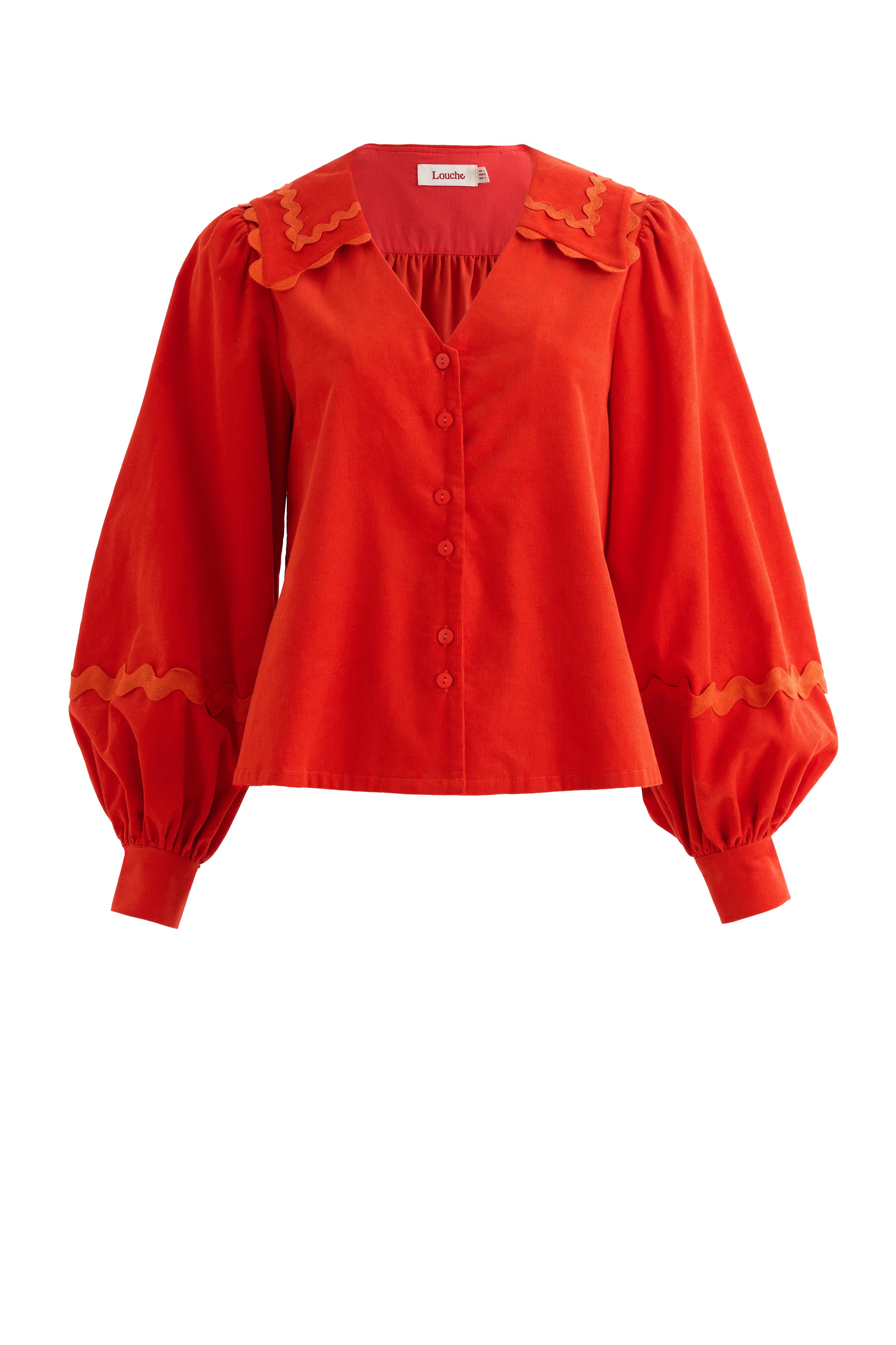 Pallas Babycord Big Collar Ric Rac Trimmed Blouse - Red - Styled