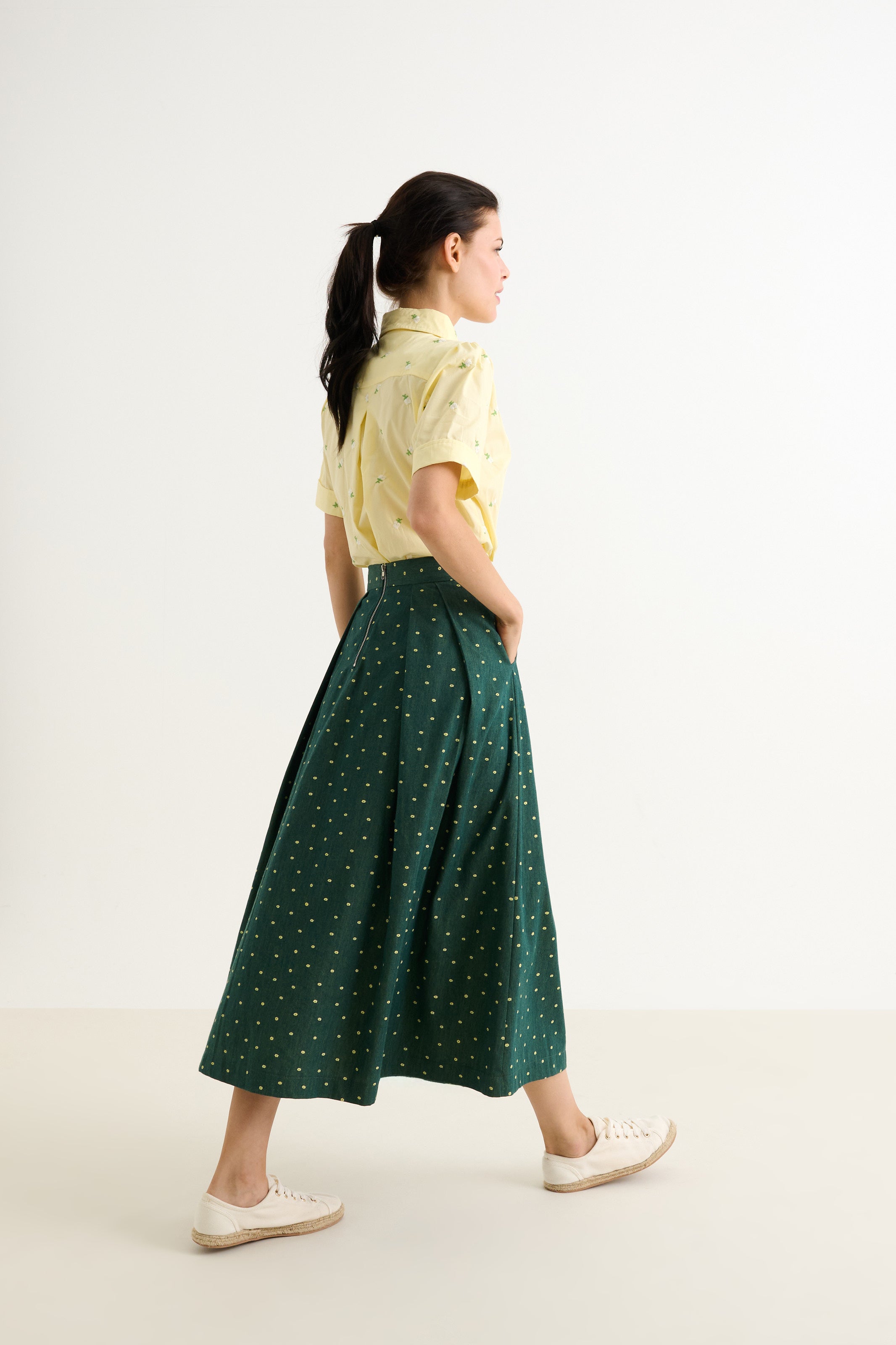Pasadena Flower Dot Midaxi Skirt- Fern Green