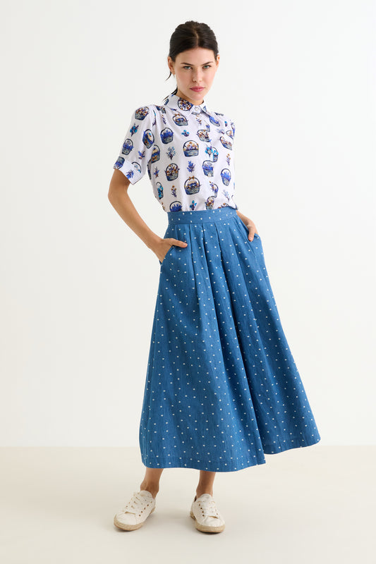 Pasadena Flower Dot Blue Midaxi Skirt