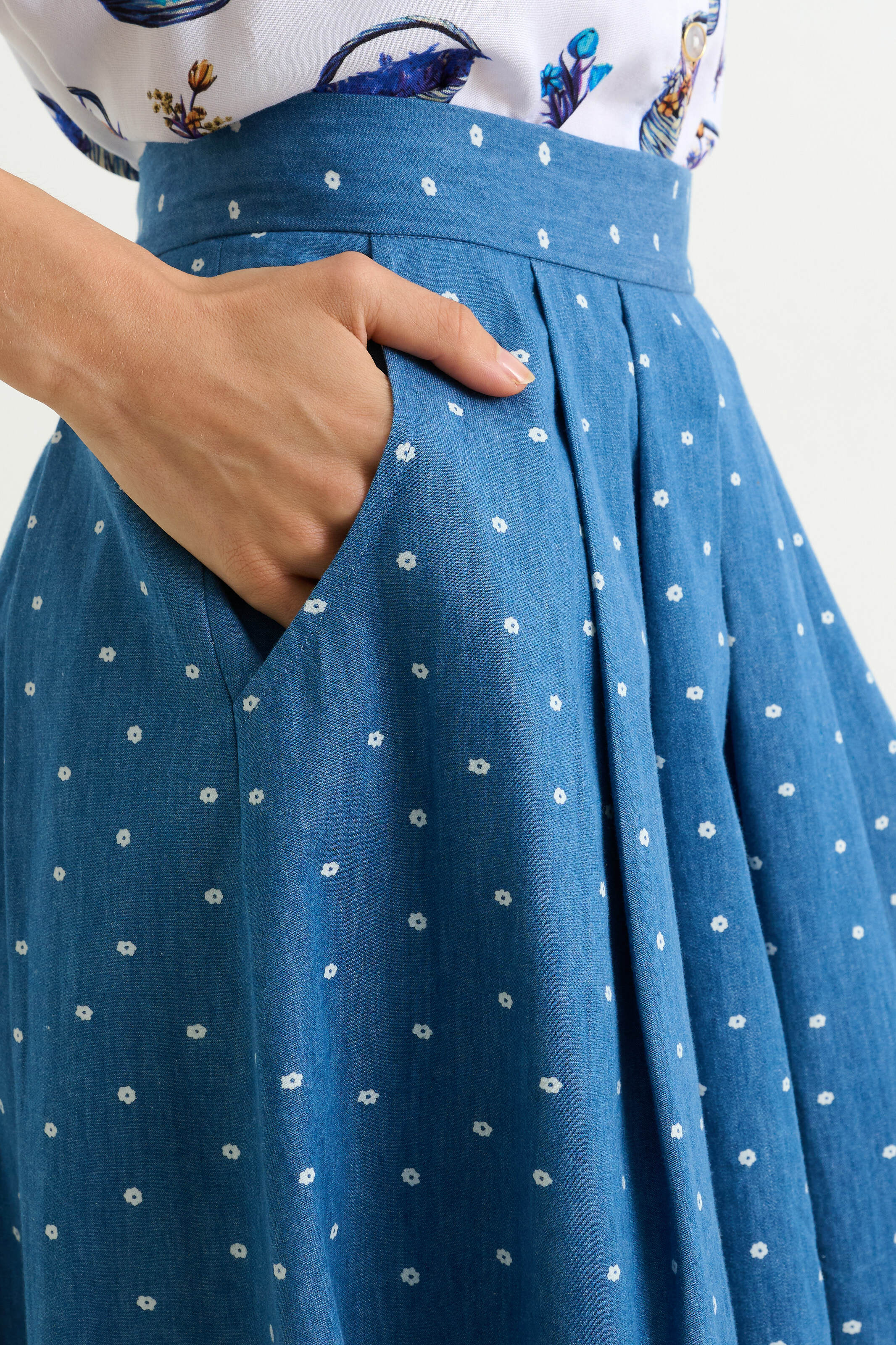 Pasadena Flower Dot Blue Midaxi Skirt