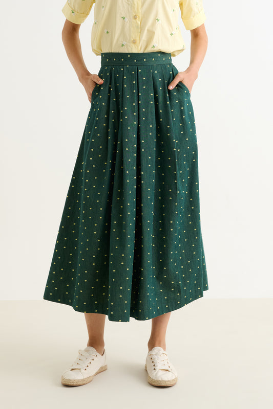 Pasadena Flower Dot Midaxi Skirt- Fern Green