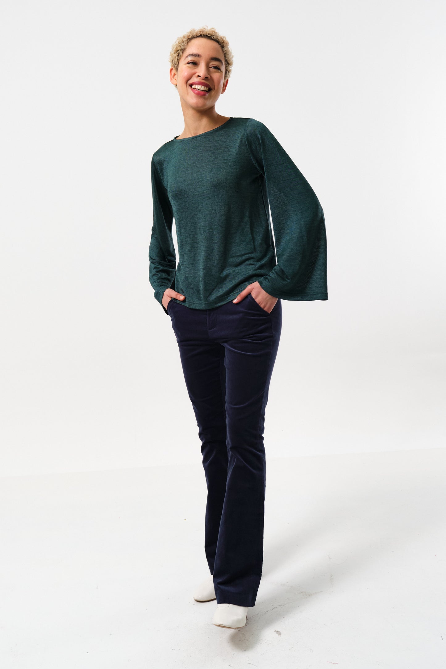 Penny Marl Long Sleeve Top in Green