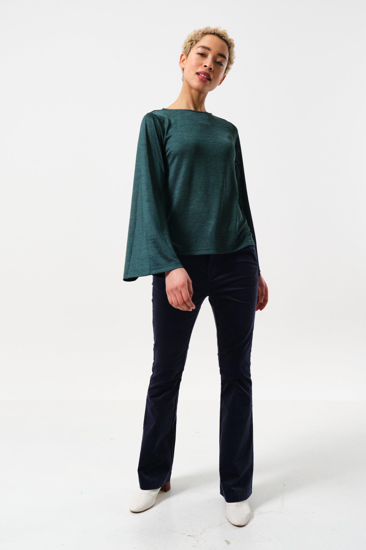 Penny Marl Long Sleeve Top in Green