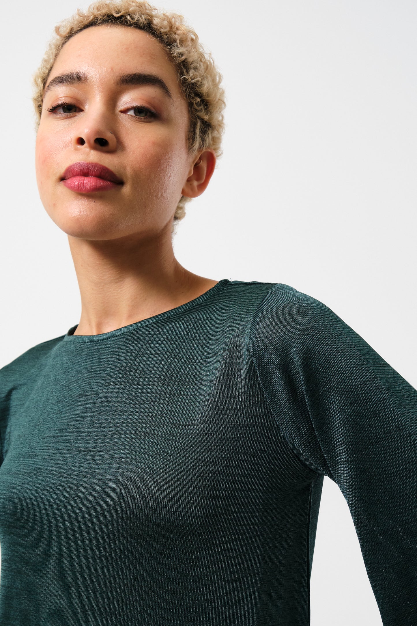 Penny Marl Long Sleeve Top in Green