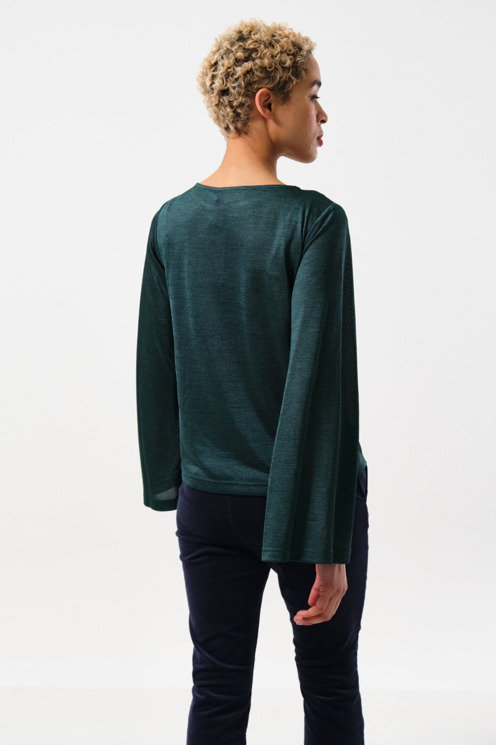Penny Marl Long Sleeve Top in Green