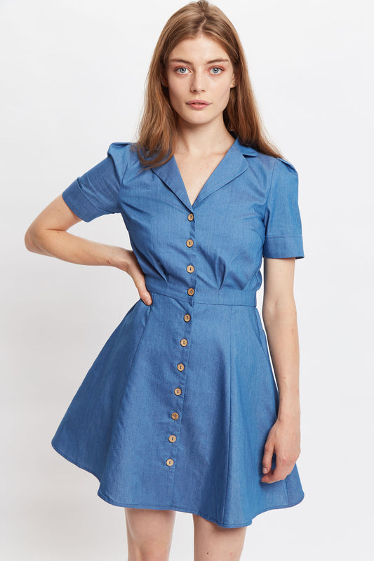 Louche Perry Chambray Short Sleeve Shirt Dress
