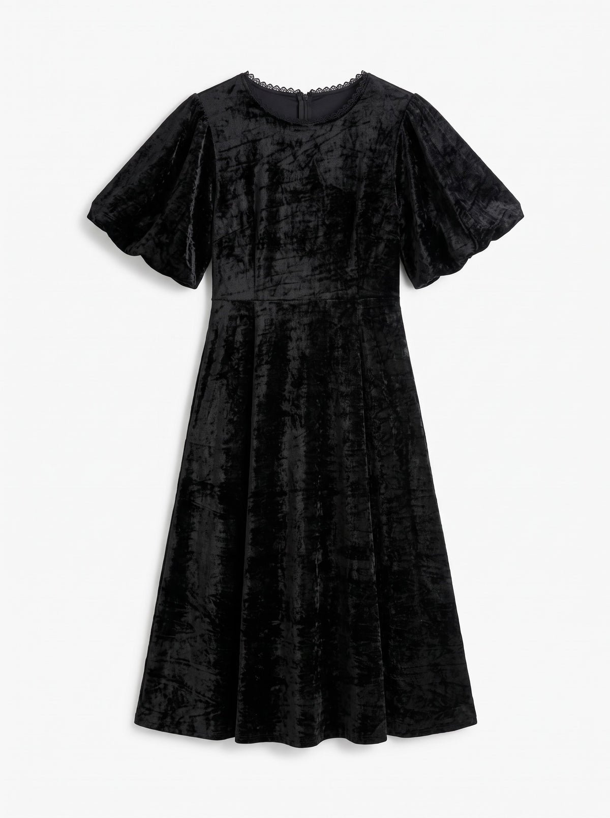Philo Black Matte Velvet Balloon Sleeve Midaxi Dress