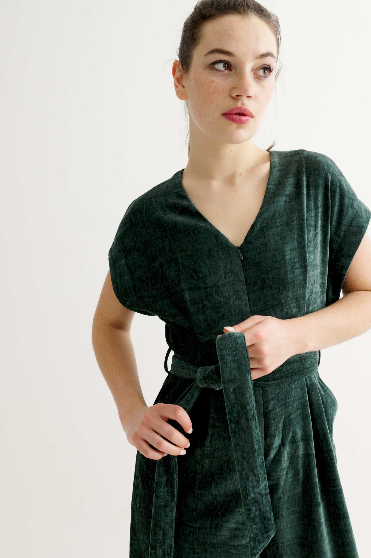 Phoenix Matte Velvet Jumpsuit - Forest Green